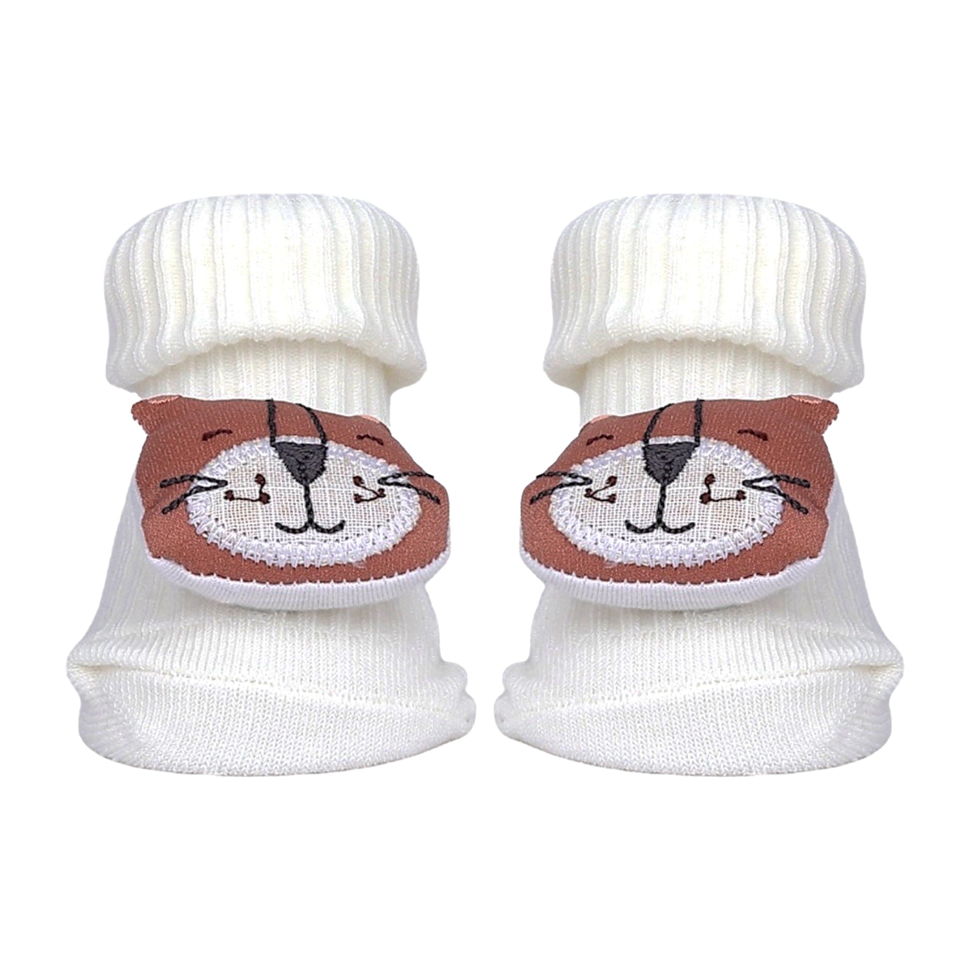 Baby Moo Wild Cats 3D Rattle Anti-Skid Socks Booties Pack of 3 - Grey, Purple