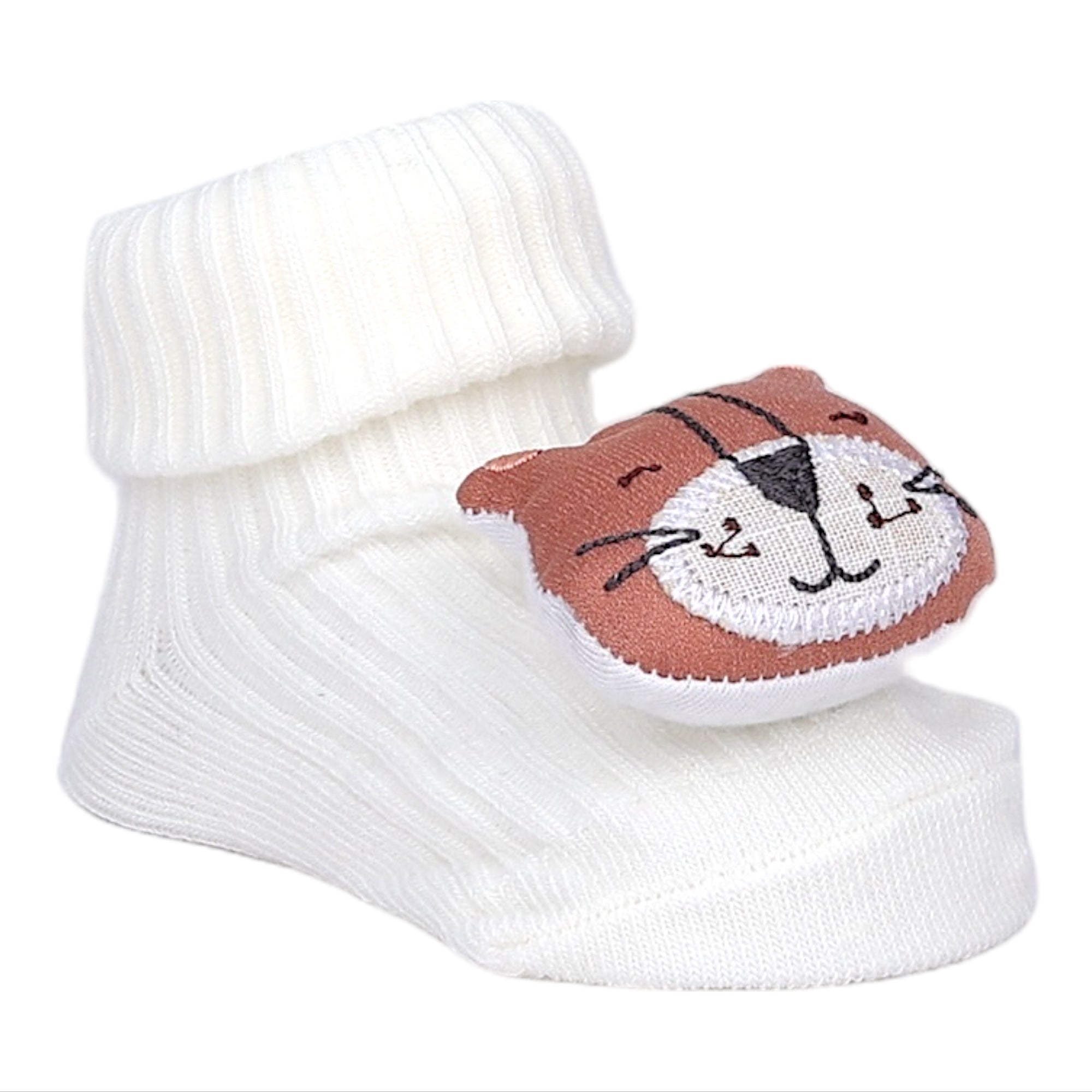 Baby Moo Animal 3D Rattle Anti-Skid Socks Booties Pack of 2 - Mustard, White