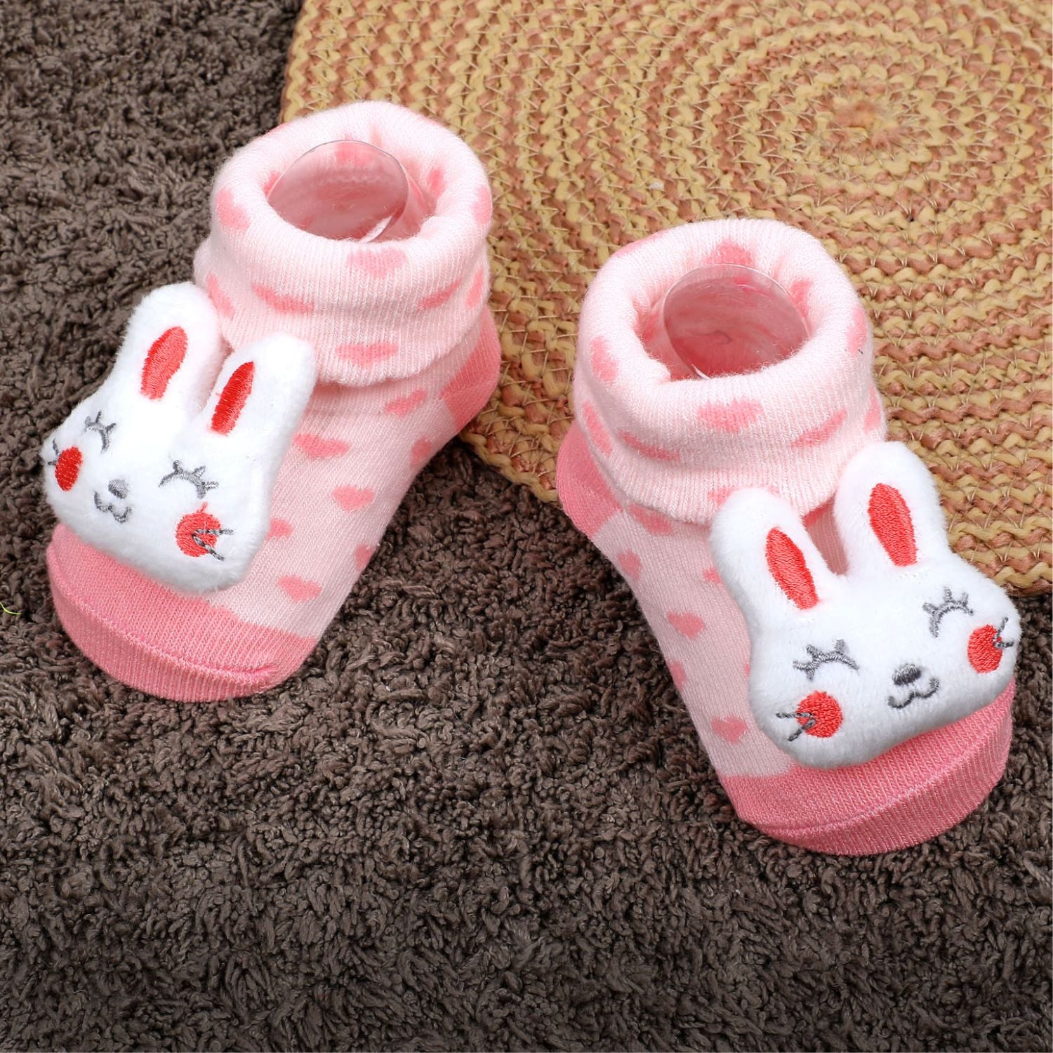 Baby Moo Bunny Heart Cotton Anti-Skid 3D Socks - Pink - Baby Moo
