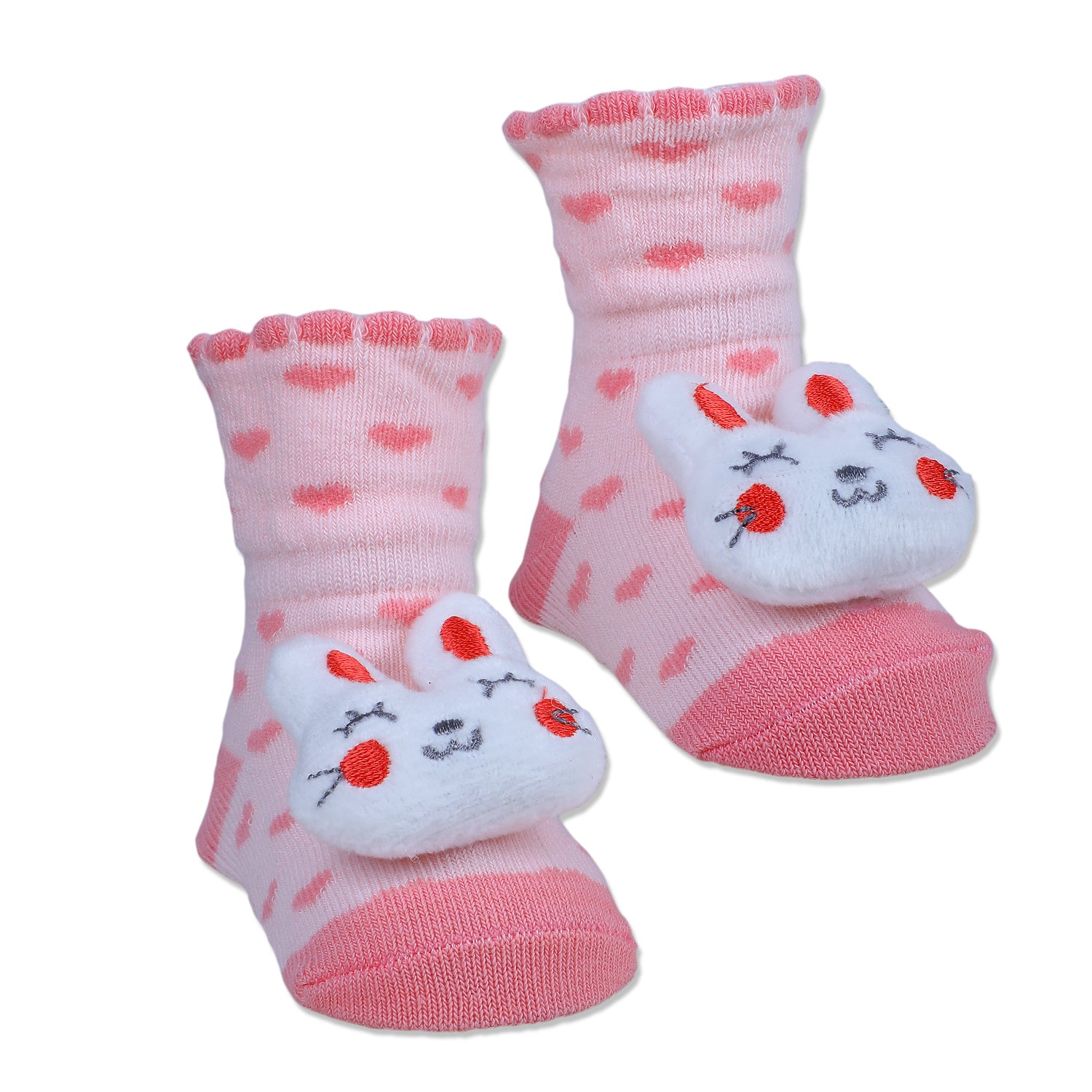Baby Moo Bunny Heart Cotton Anti-Skid 3D Socks - Pink