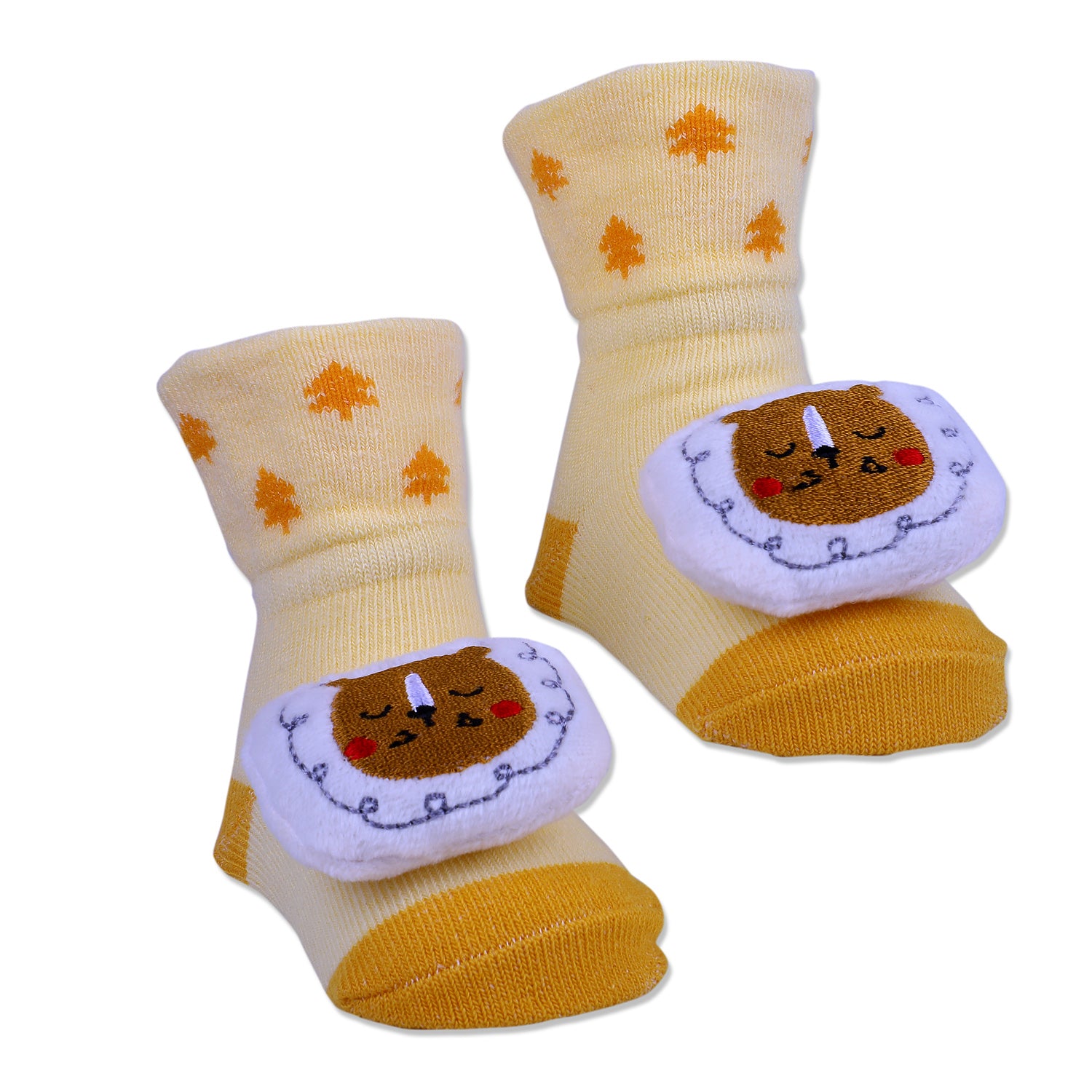Baby Moo Sleeping Bear Cotton Anti-Skid 3D Socks - Yellow - Baby Moo