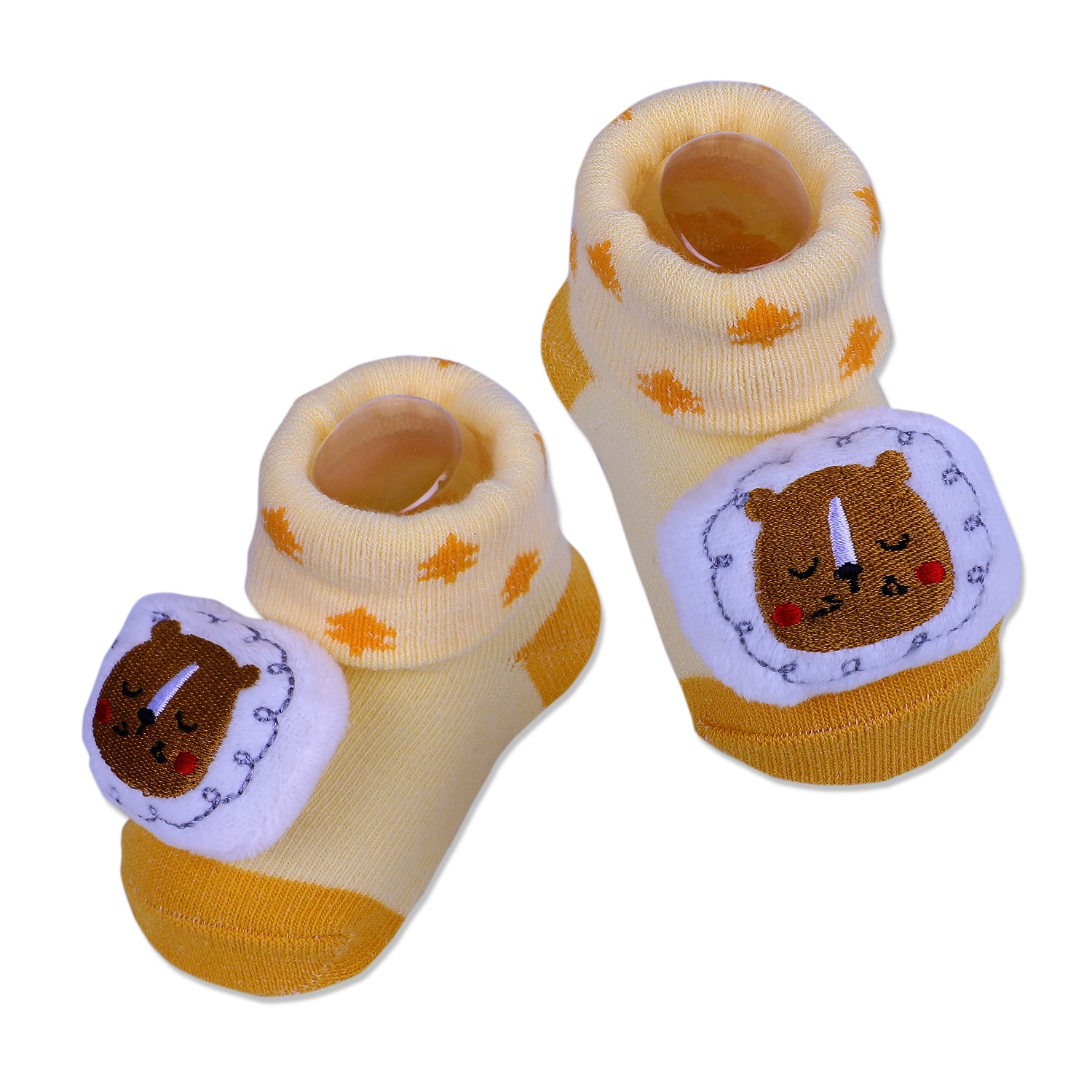 Baby Moo Sleeping Bear Cotton Anti-Skid 3D Socks - Yellow - Baby Moo