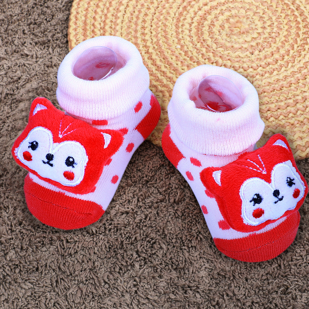 Baby Moo Foxy Cotton Anti-Skid 3D Socks - Cream