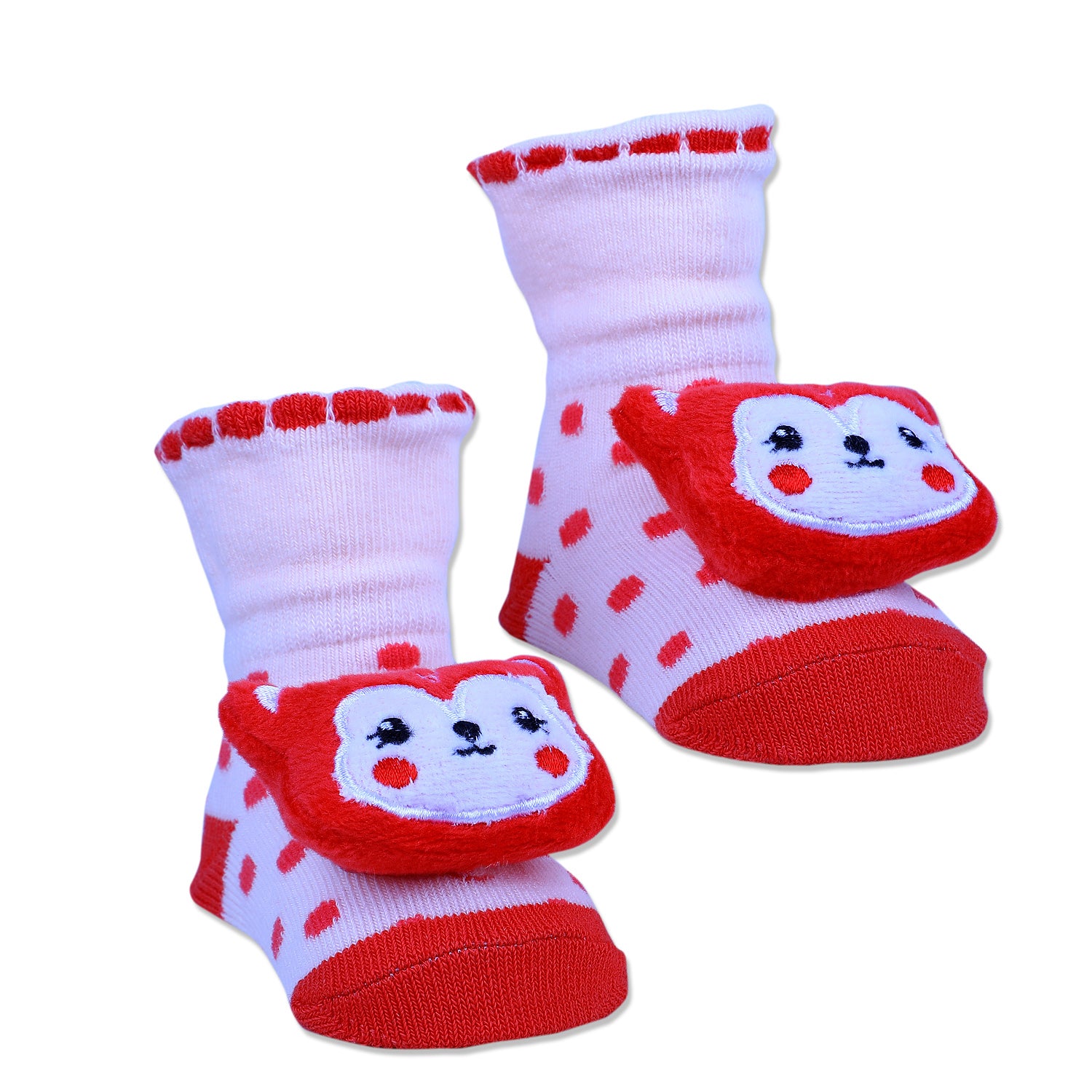 Baby Moo Foxy Cotton Anti-Skid 3D Socks - Cream