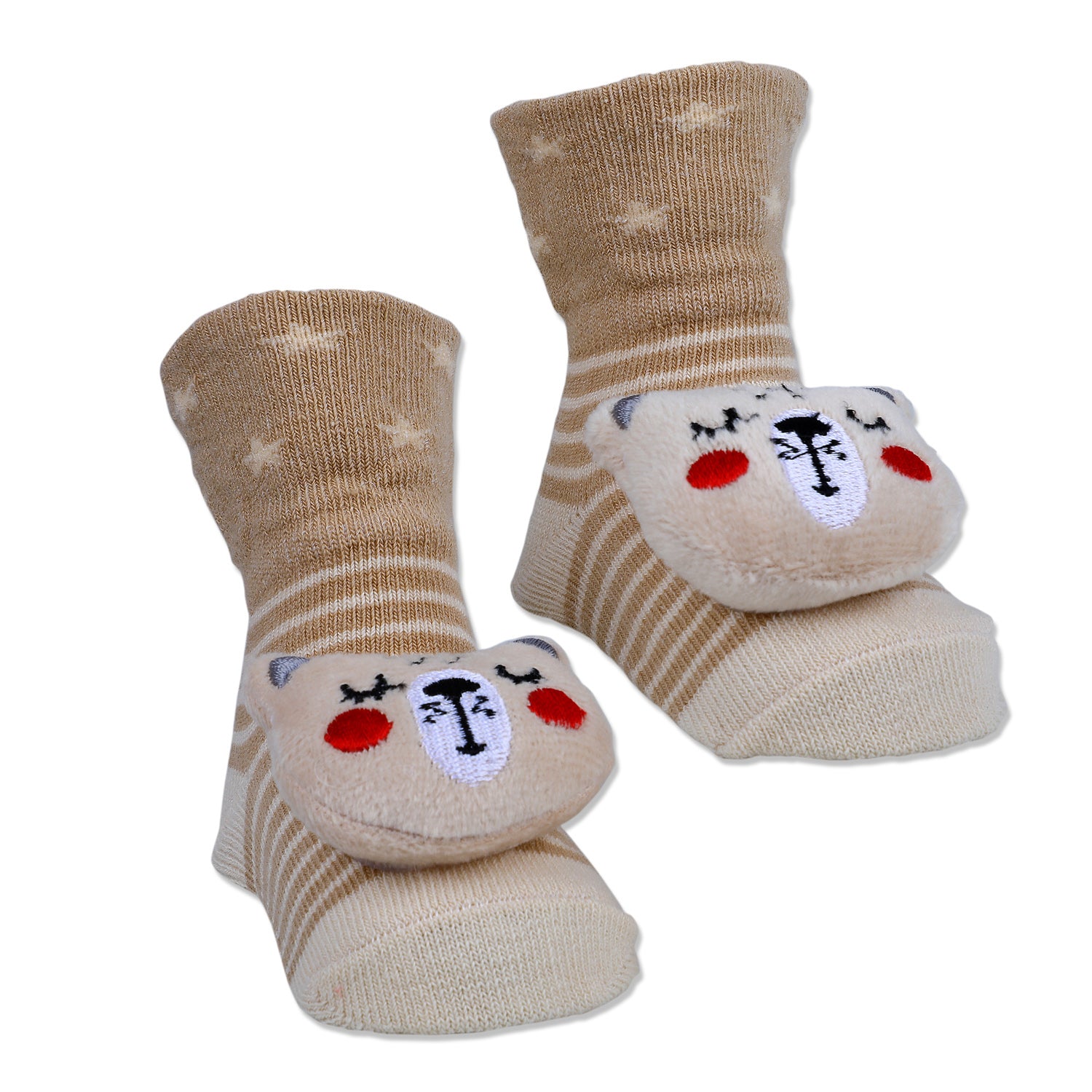 Baby Moo Snoozing Bear Cotton Anti-Skid 3D Socks - Beige