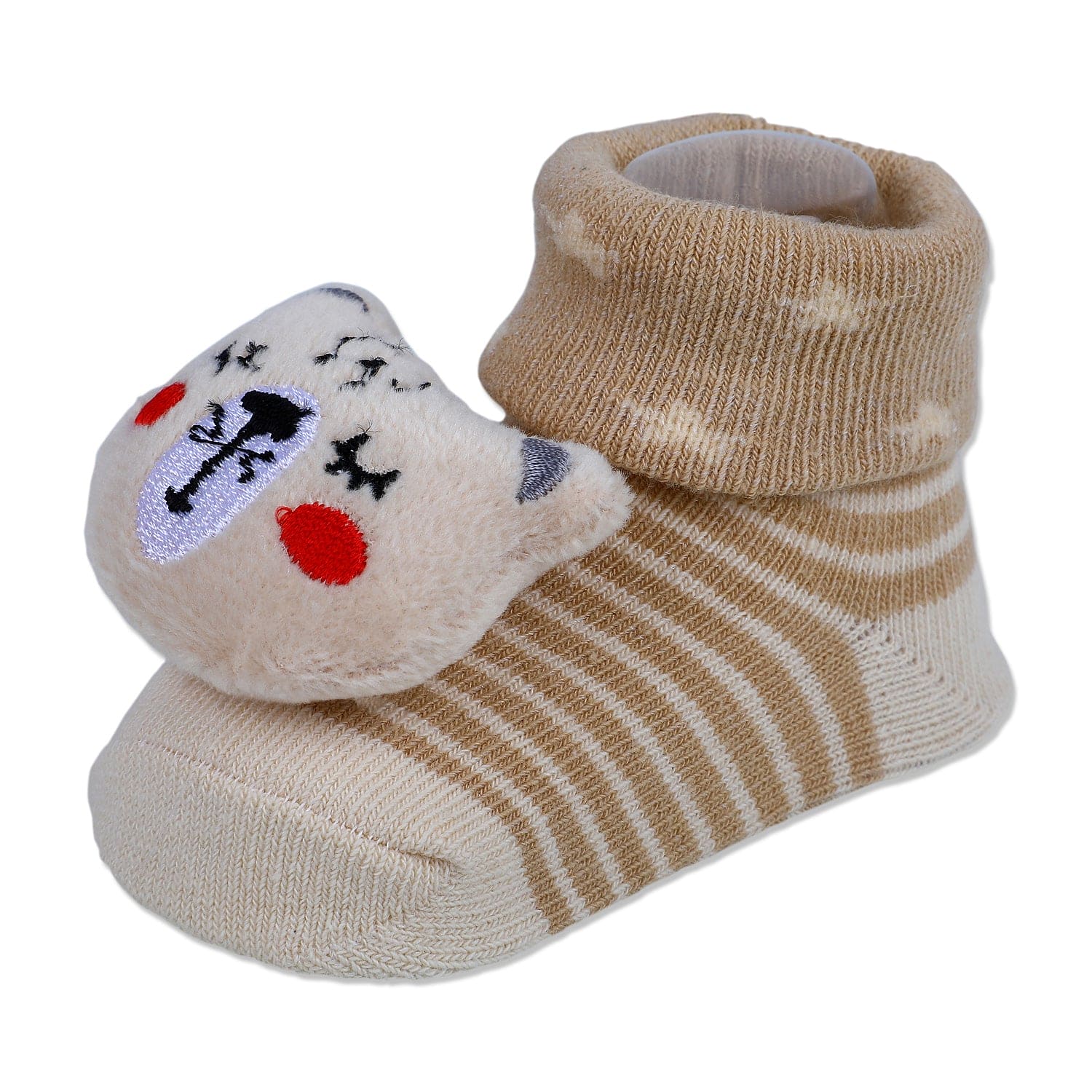 Baby Moo Snoozing Bear Cotton Anti-Skid 3D Socks - Beige - Baby Moo