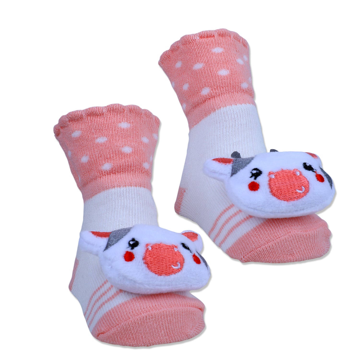 Baby Moo Cute Cow Cotton Anti-Skid 3D Socks - Peach