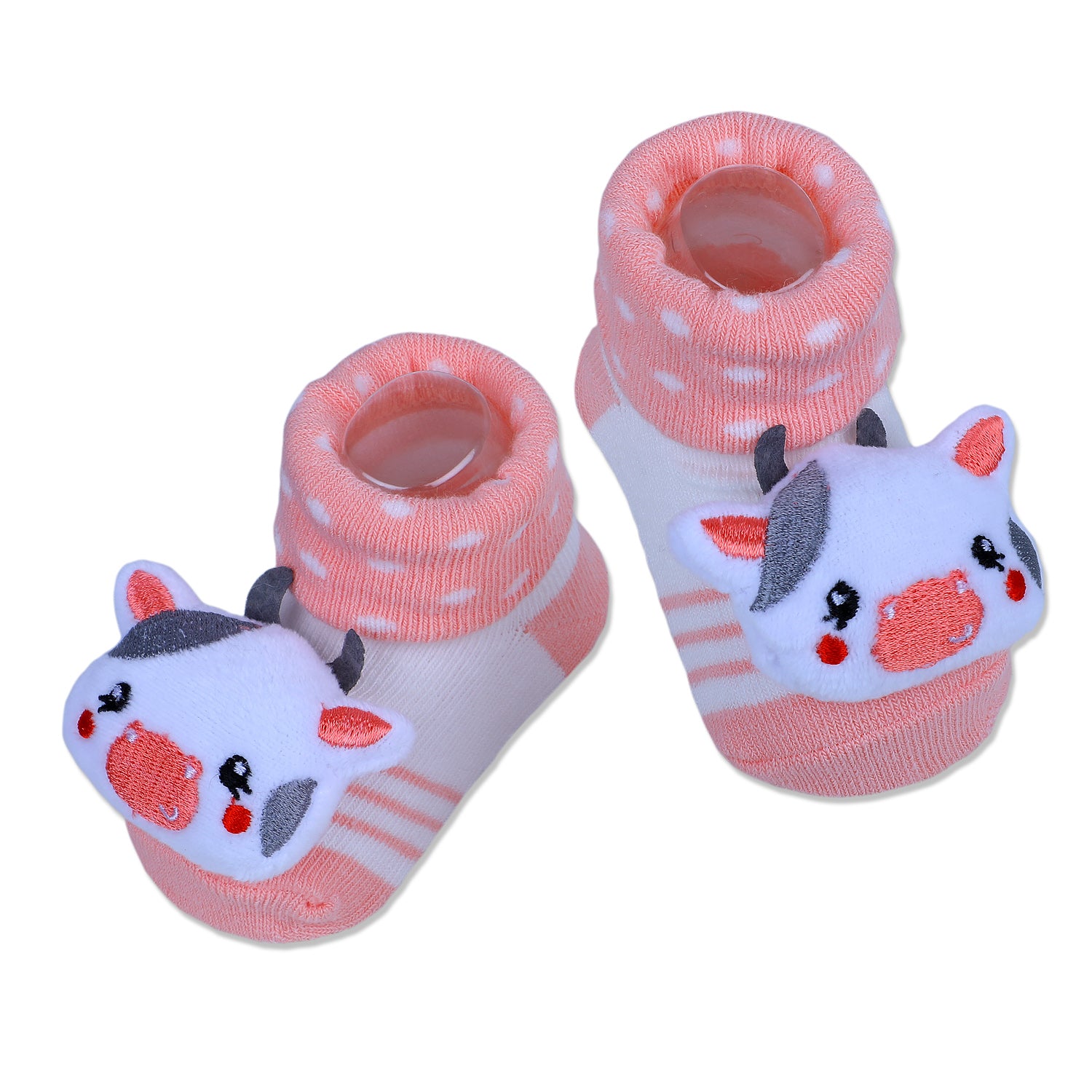 Baby Moo Cute Cow Cotton Anti-Skid 3D Socks - Peach - Baby Moo