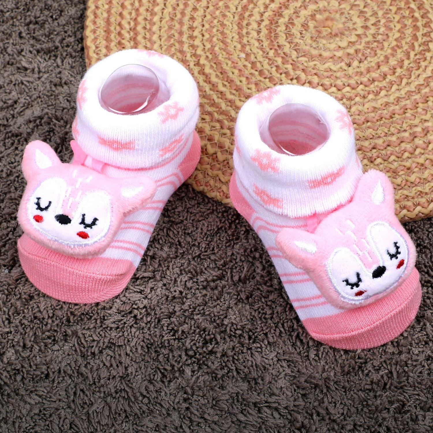 Baby Moo Sleepy Puppy Cotton Anti-Skid 3D Socks - Pink