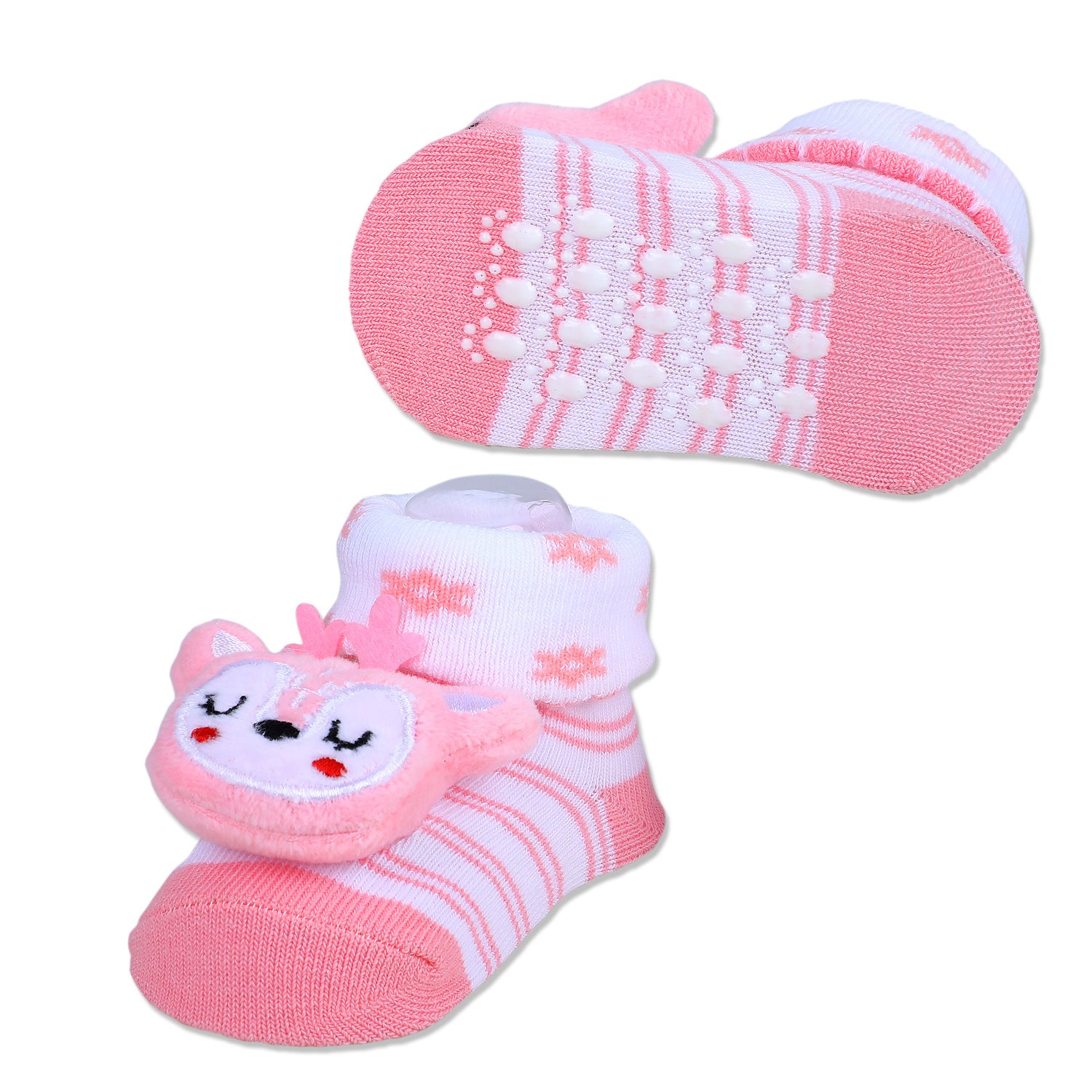 Baby Moo Sleepy Puppy Cotton Anti-Skid 3D Socks - Pink - Baby Moo