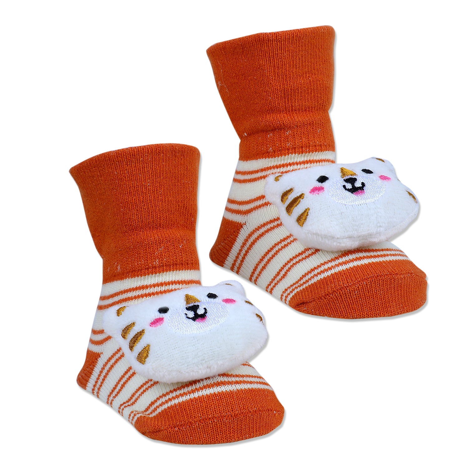 Baby Moo Tiger Cotton Anti-Skid 3D Socks - Orange
