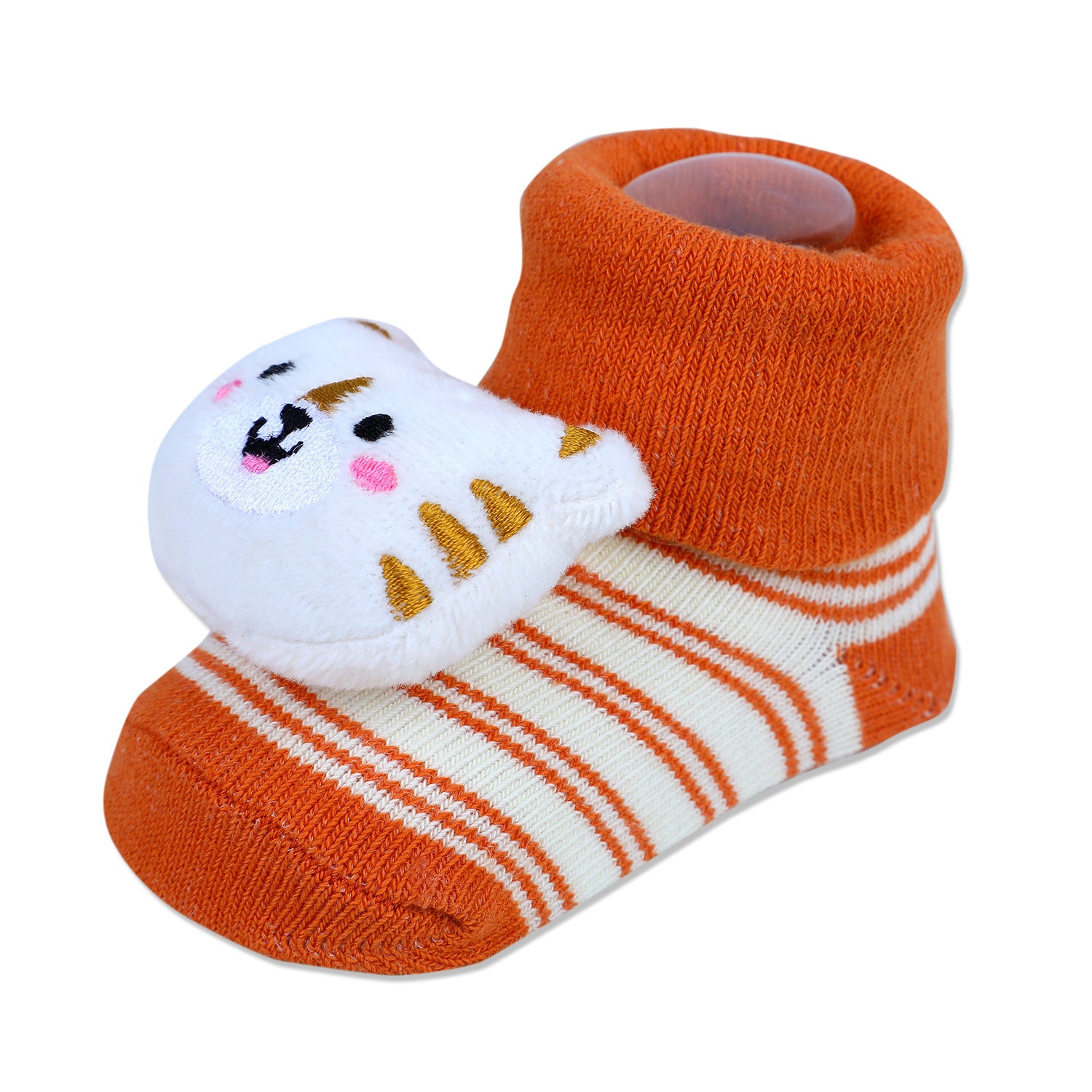 Baby Moo Tiger Cotton Anti-Skid 3D Socks - Orange - Baby Moo