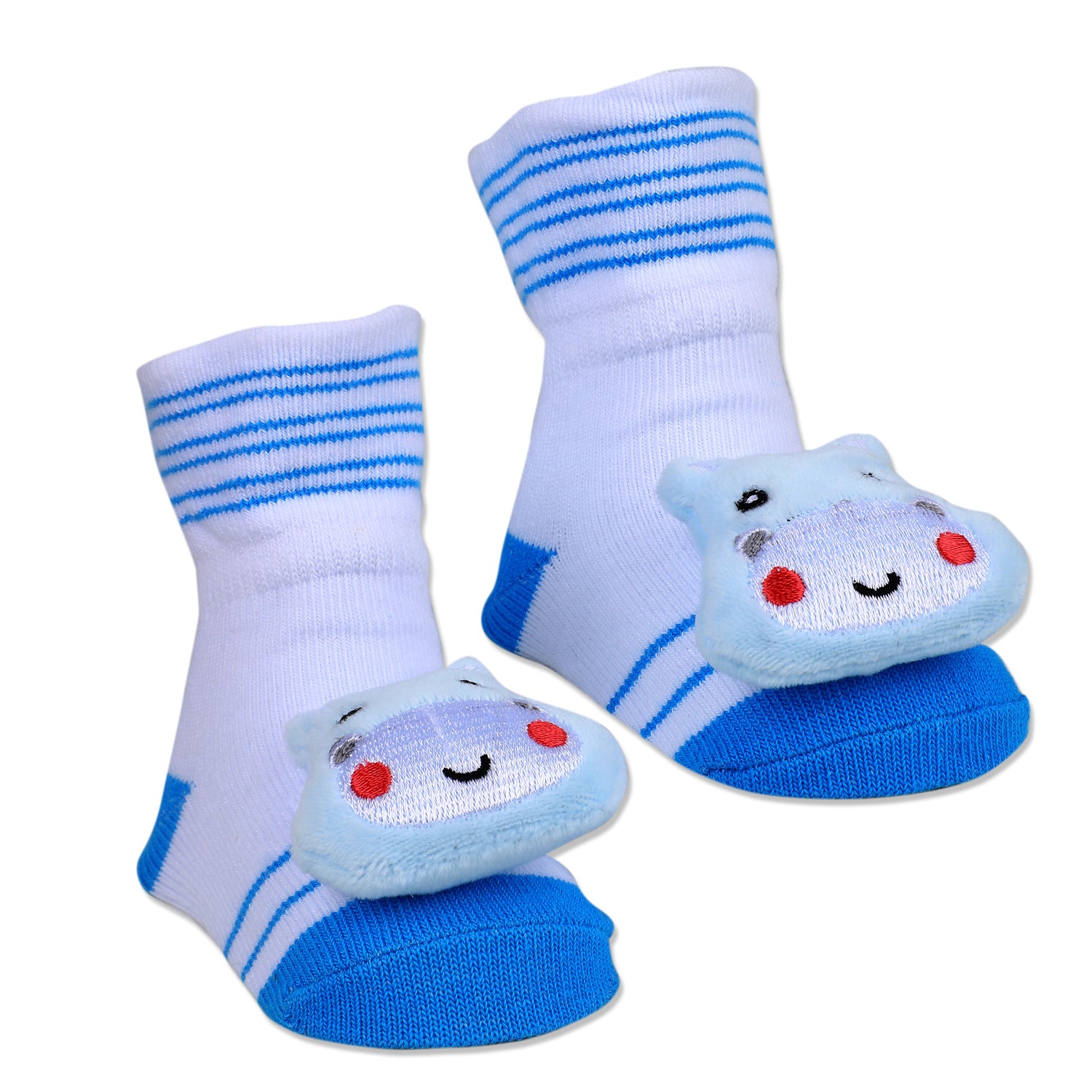 Baby Moo Little Hippo Cotton Anti-Skid 3D Socks - White