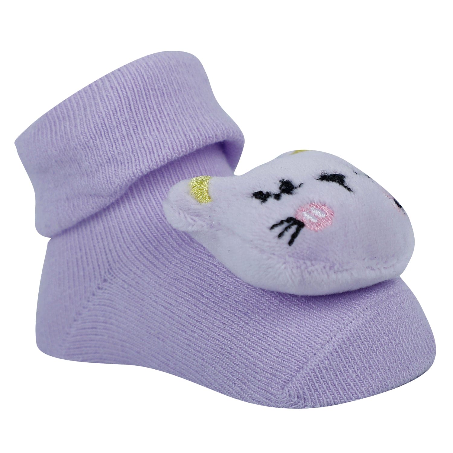 Baby Moo Bunny And Kitty 3D Rattle Anti-Skid Socks Booties Pack of 2 - Pink, Purple