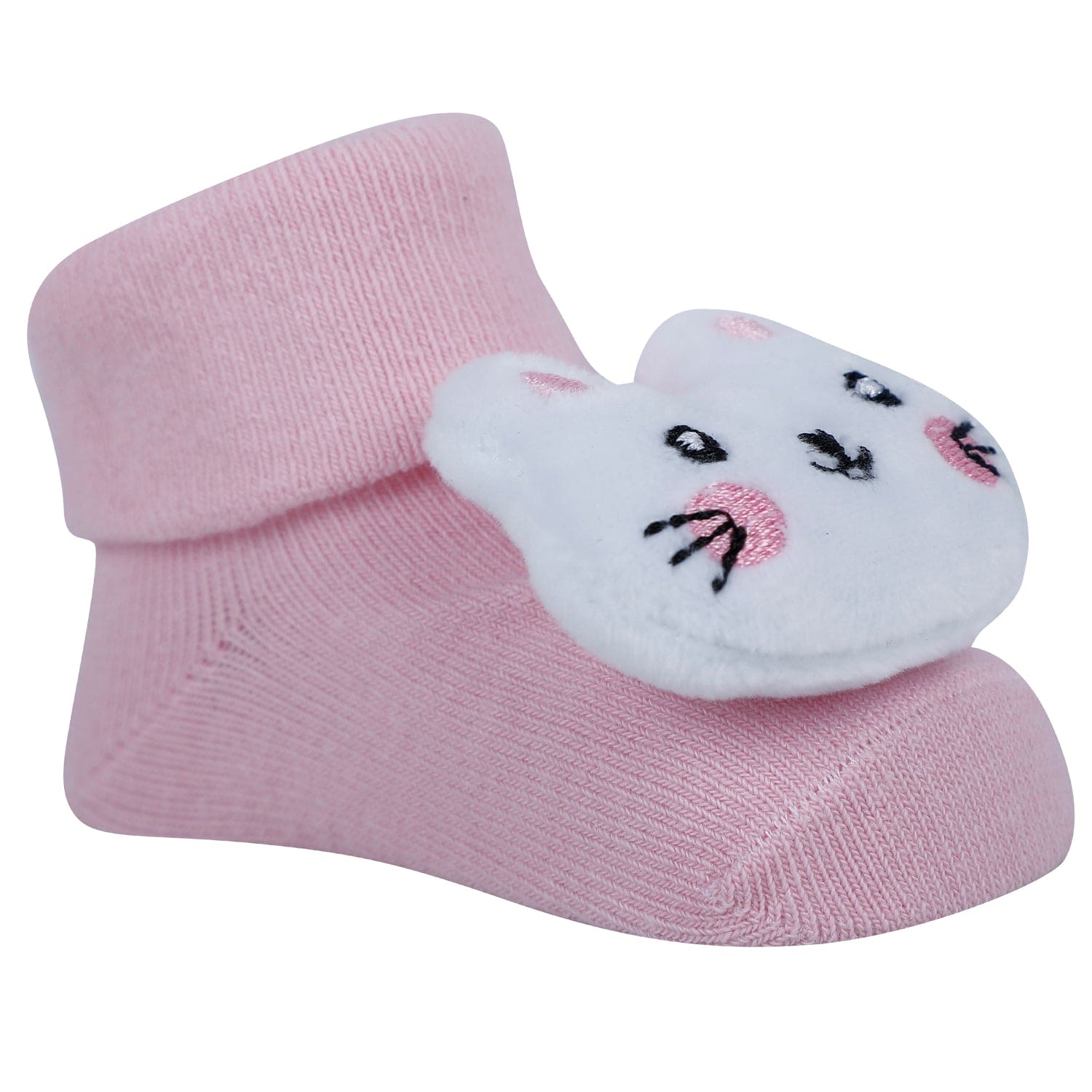 Baby Moo Bunny And Kitty 3D Rattle Anti-Skid Socks Booties Pack of 2 - Pink, Purple