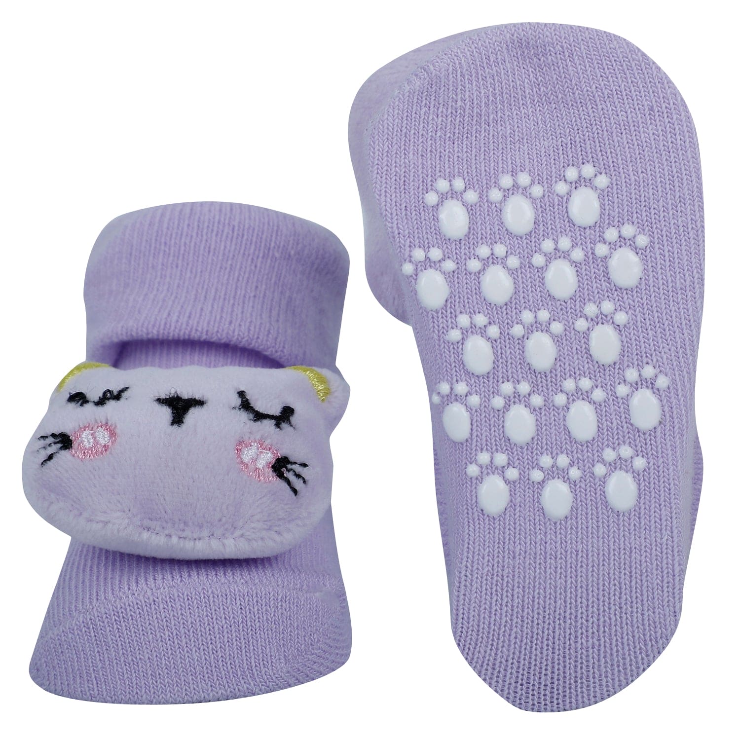 Baby Moo Bunny And Kitty 3D Rattle Anti-Skid Socks Booties Pack of 2 - Pink, Purple