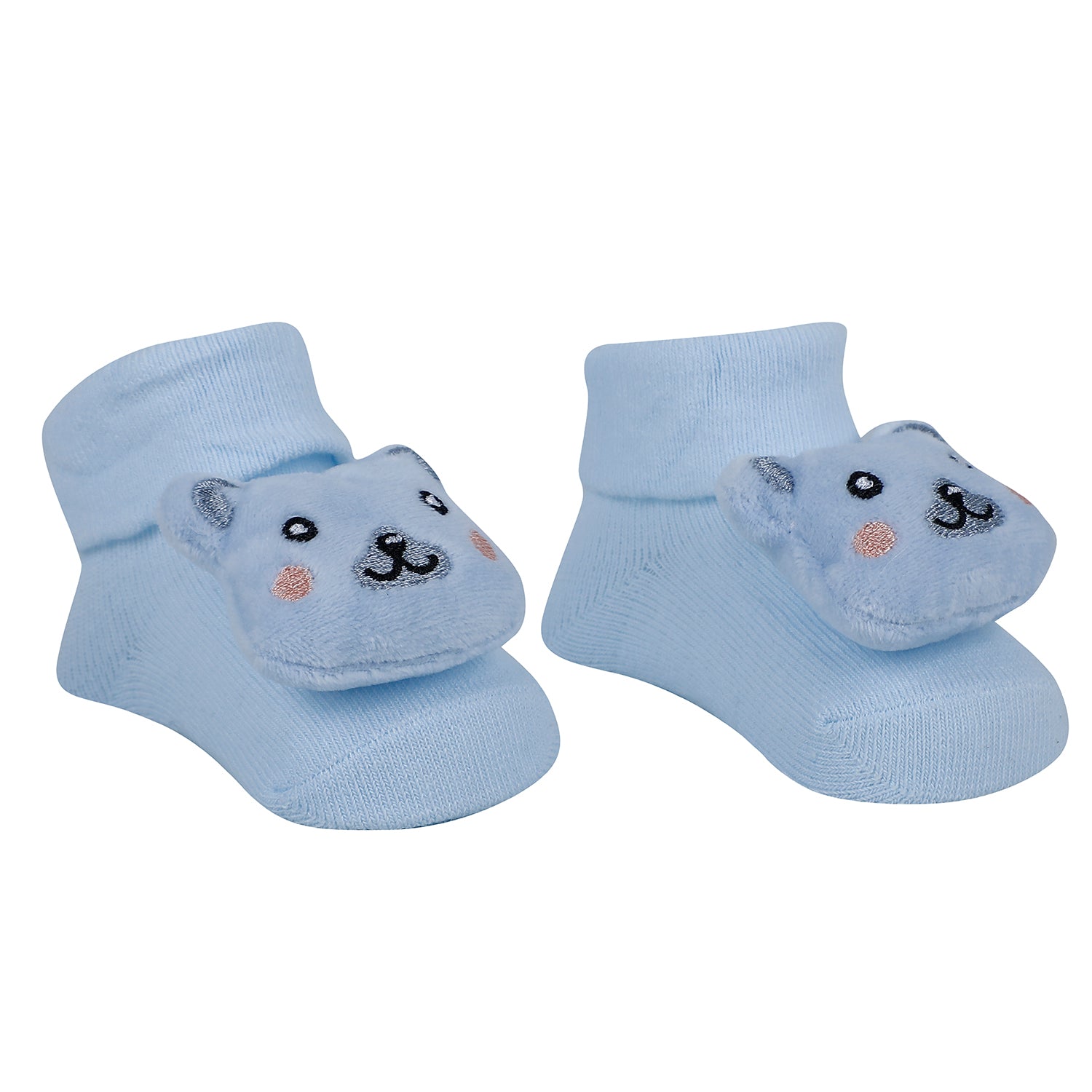 Baby Moo Animal 3D Rattle Anti-Skid Socks Booties Pack of 6 - Blue