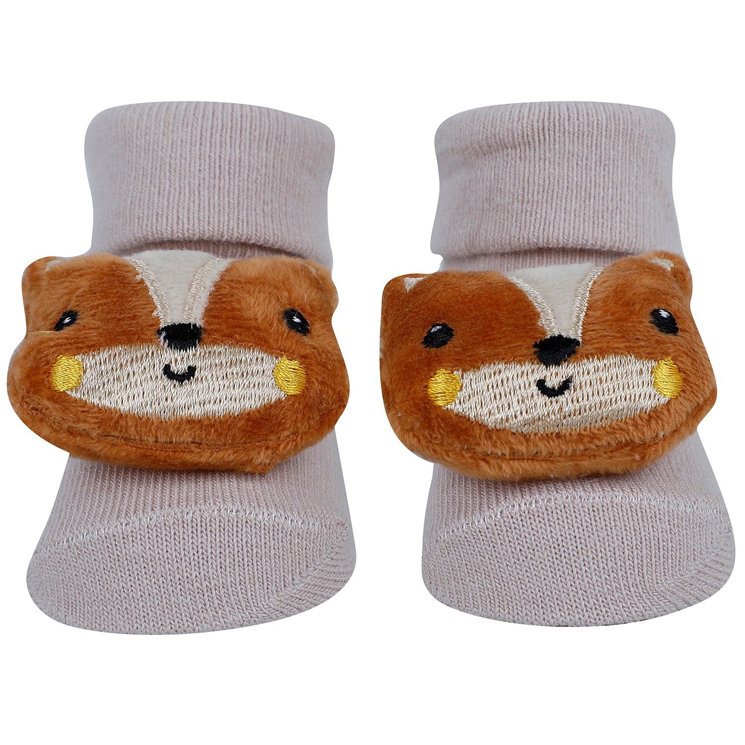 Baby Moo Panda Bear Fox 3D Rattle Anti-Skid Socks Booties Pack of 3 - Multicolour