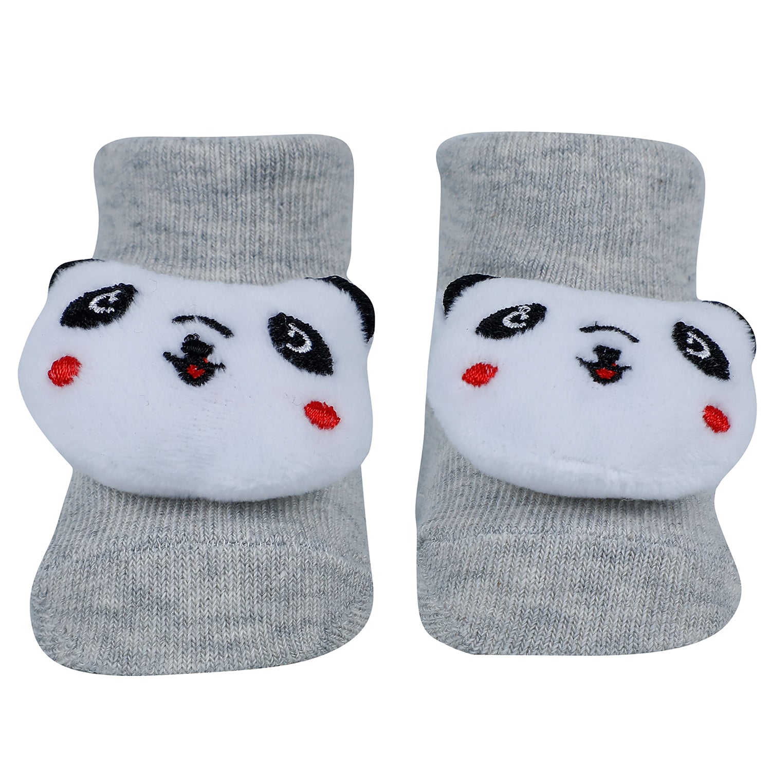 Baby Moo Panda Bear Fox 3D Rattle Anti-Skid Socks Booties Pack of 3 - Multicolour