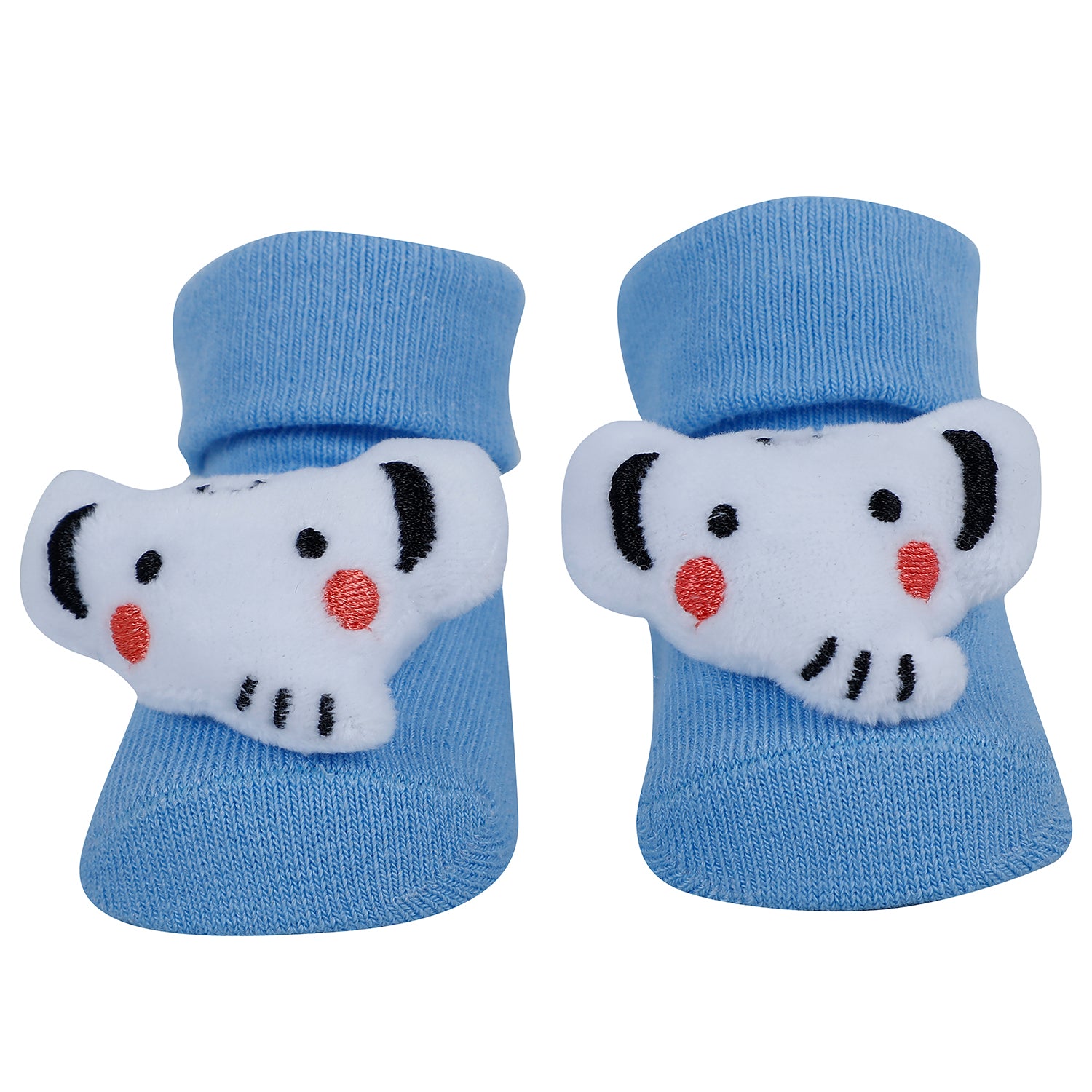 Baby Moo Elephant Cow 3D Rattle Anti-Skid Socks Booties Pack of 3 - Multicolour