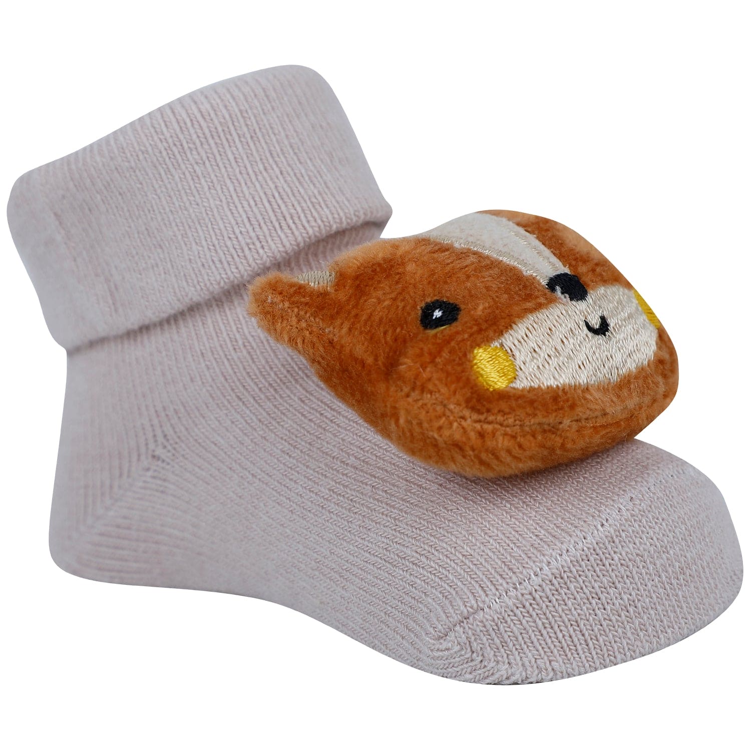 Baby Moo Teddy And Fox 3D Rattle Anti-Skid Socks Booties Pack of 2 - Blue, Rose Gold