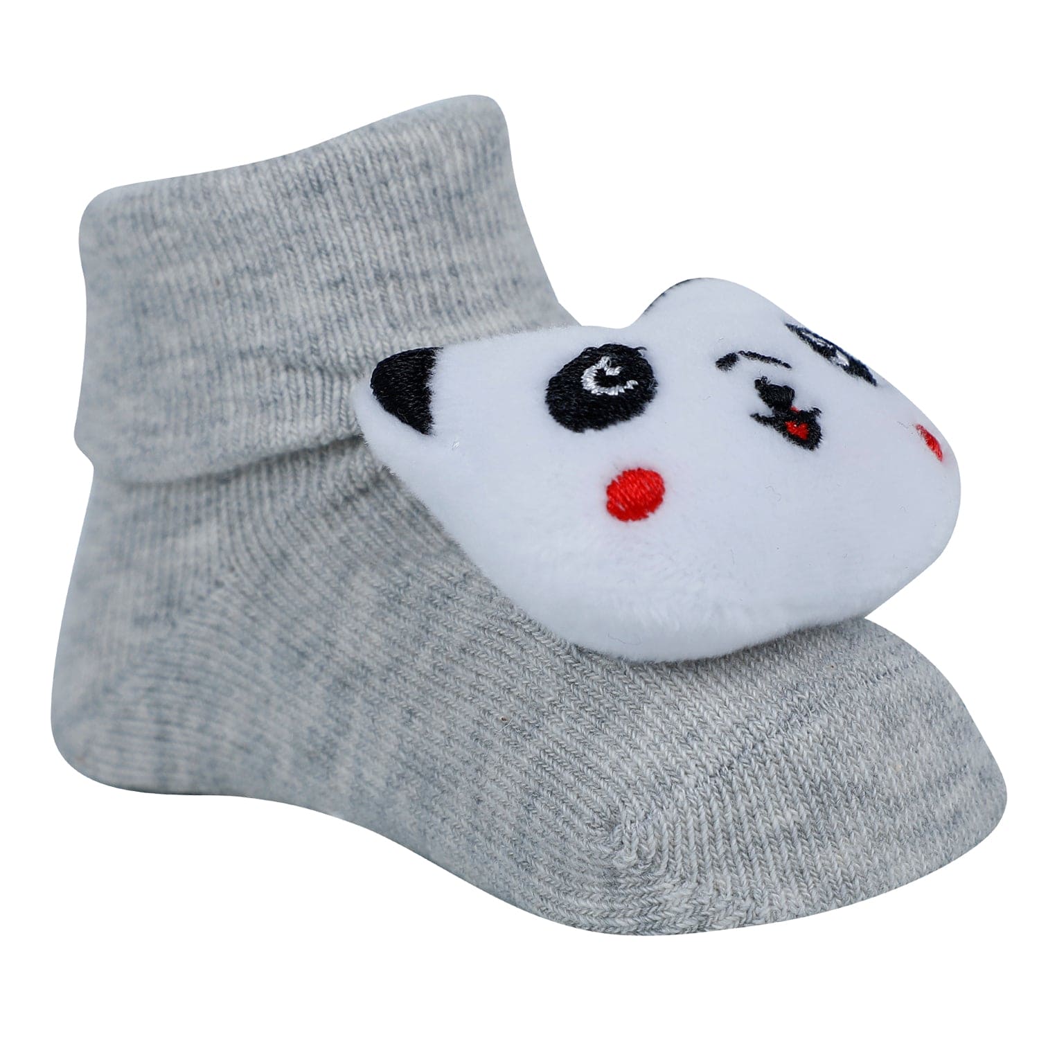 Baby Moo Panda And Cow 3D Rattle Anti-Skid Socks Booties Pack of 2 - Grey, Green