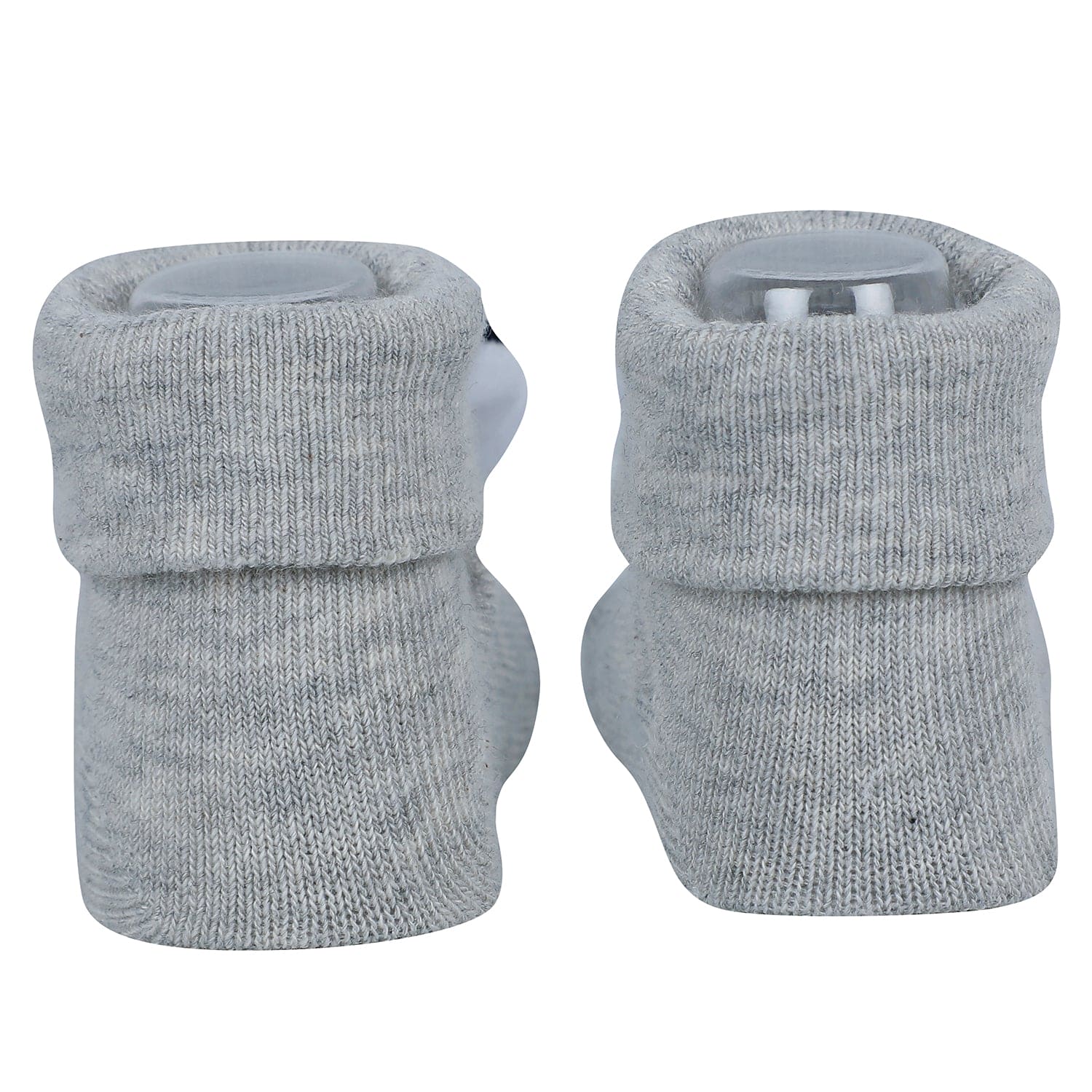 Baby Moo Panda And Cow 3D Rattle Anti-Skid Socks Booties Pack of 2 - Grey, Green