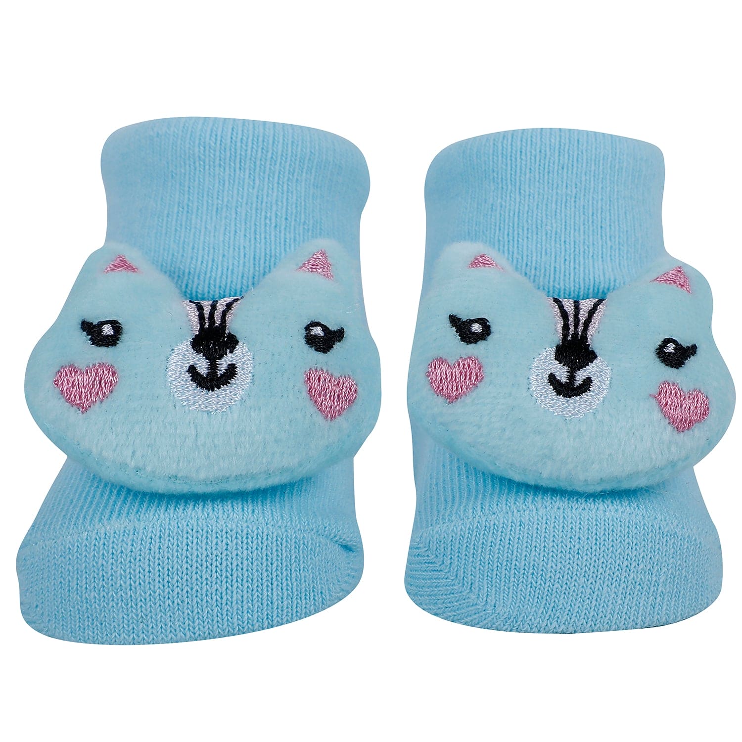 Baby Moo Kitty 3D Rattle Anti-Skid Socks Booties Pack of 3 - Peach, Multicolour