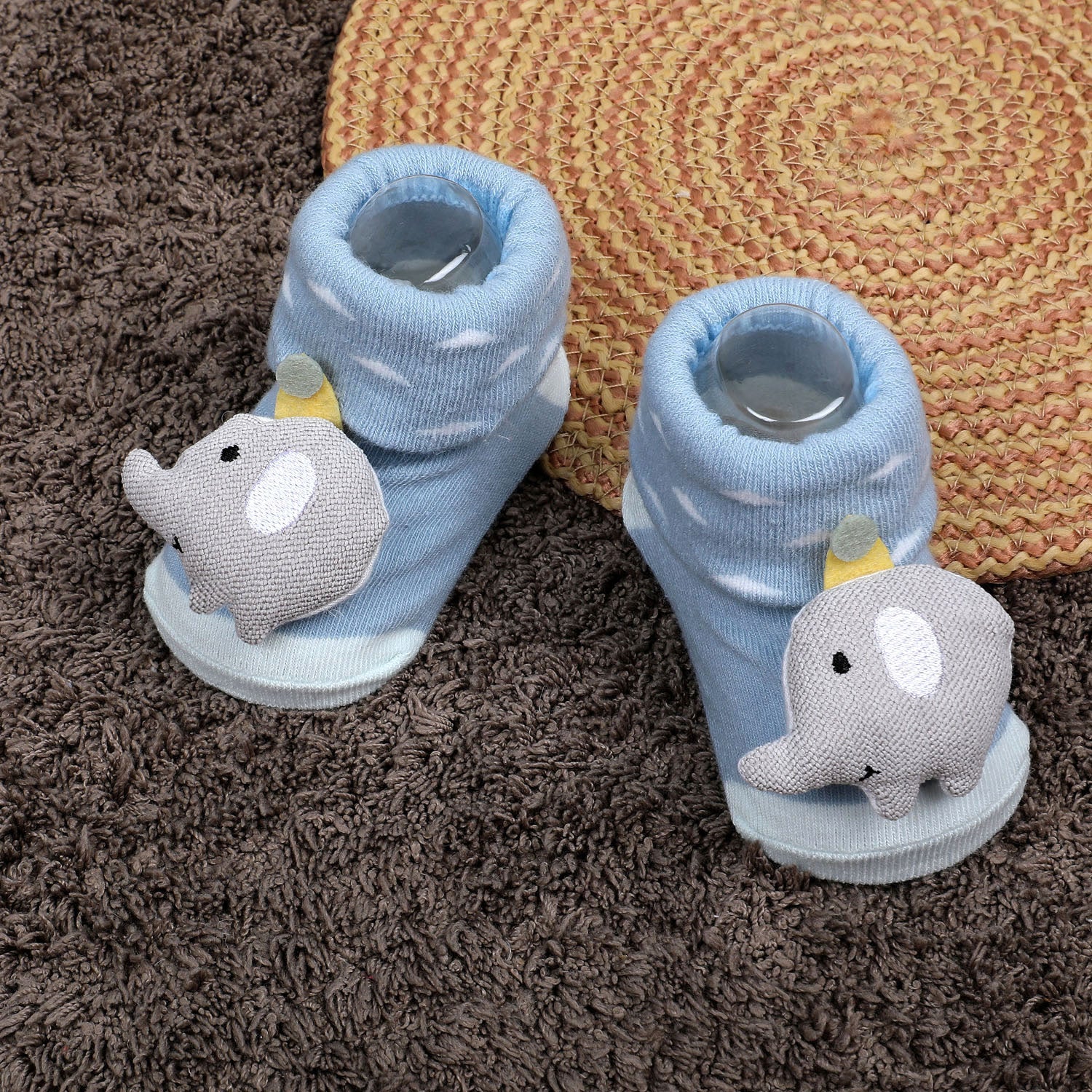 Baby Moo Elephant Explorer Cotton Anti-Skid 3D Socks - Blue