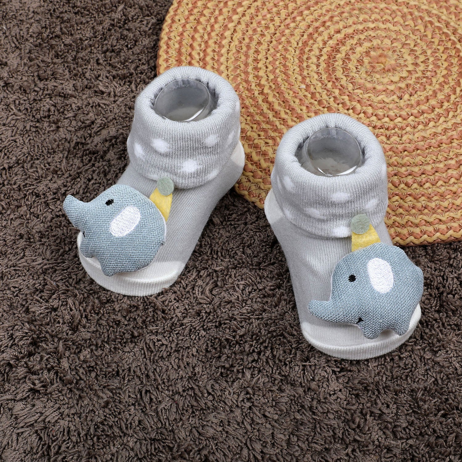 Baby Moo Elephant Explorer Cotton Anti-Skid 3D Socks - Grey