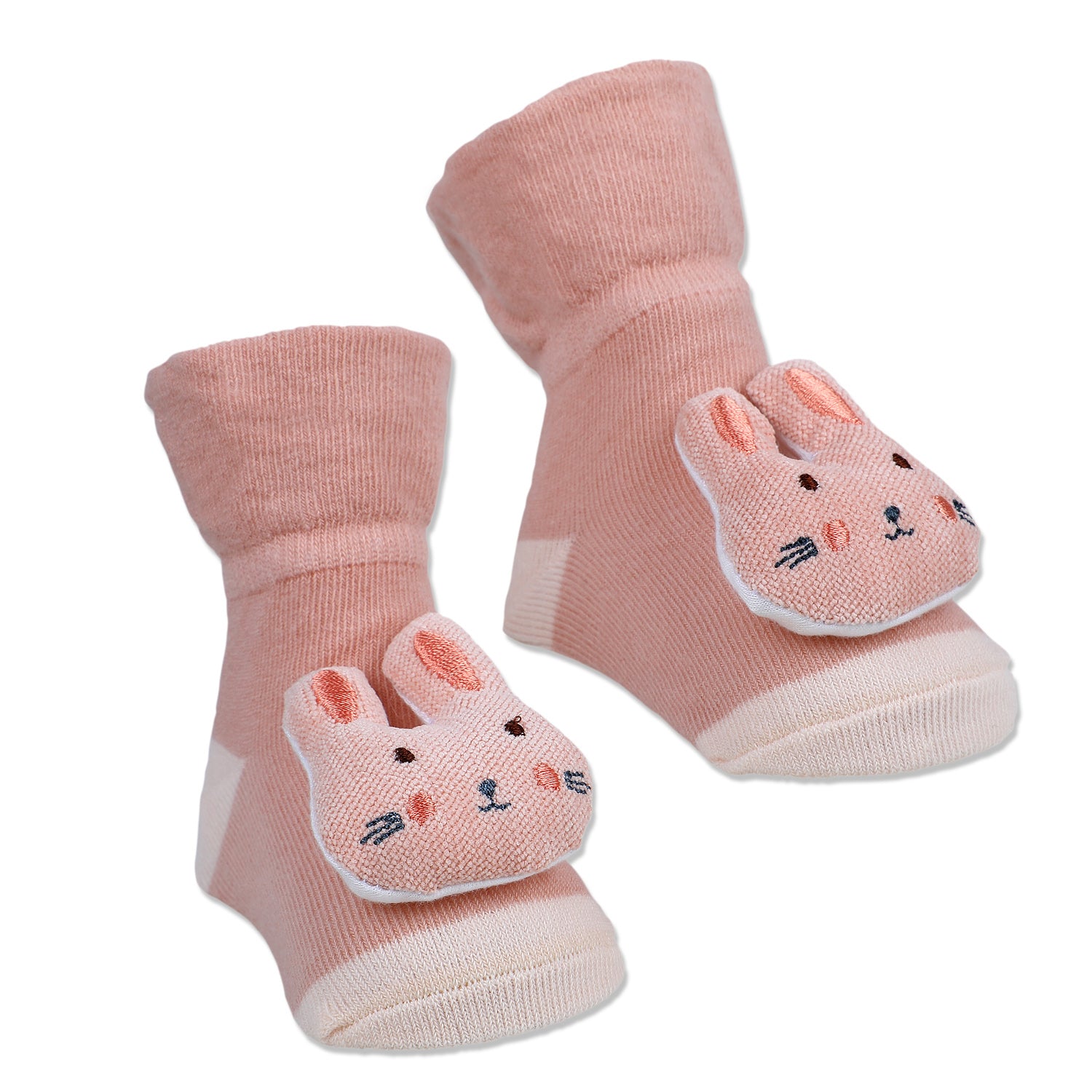 Baby Moo Cuddly Bunny Cotton Anti-Skid 3D Socks - Peach