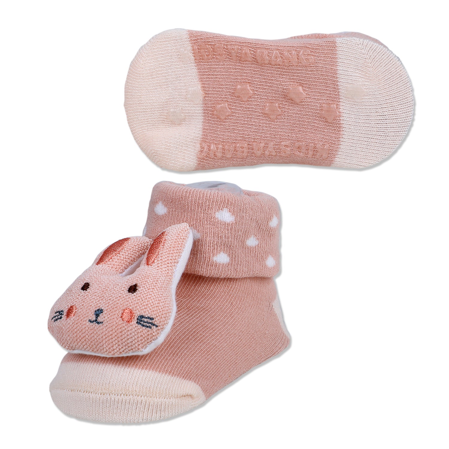 Baby Moo Cuddly Bunny Cotton Anti-Skid 3D Socks - Peach - Baby Moo