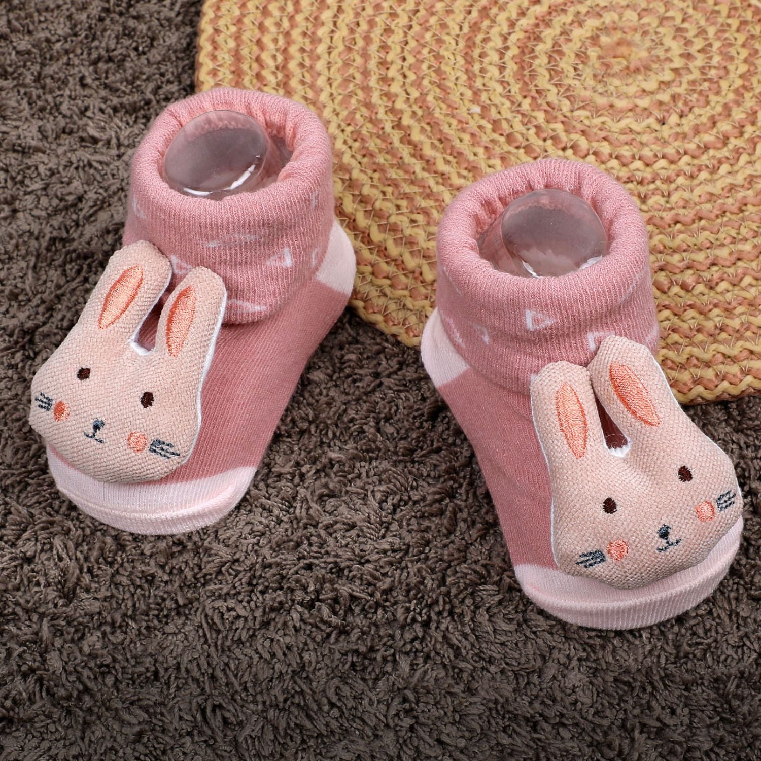 Baby Moo Cuddly Bunny Cotton Anti-Skid 3D Socks - Pink