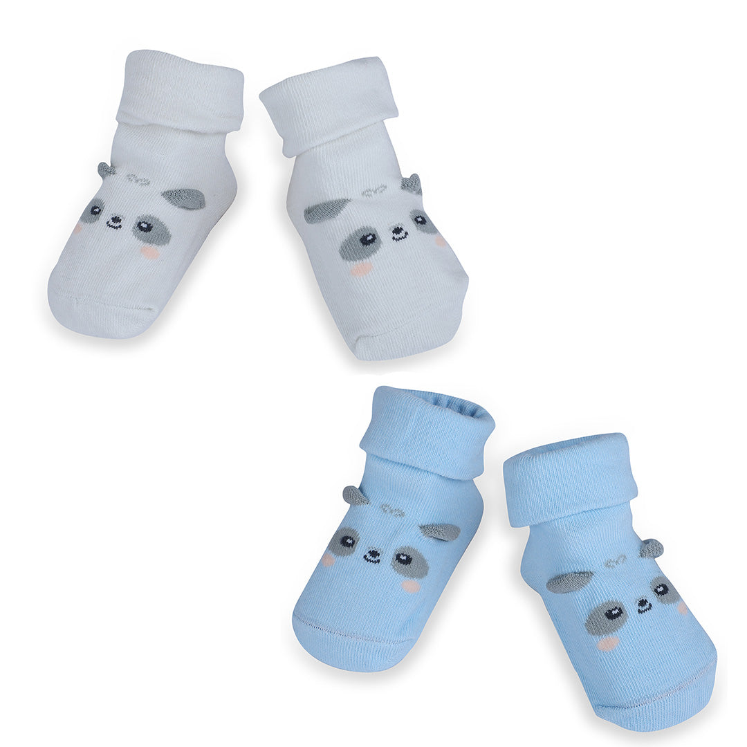 Baby Moo Little Puppy Anti-Skid 2 Pack Socks - Blue - Baby Moo