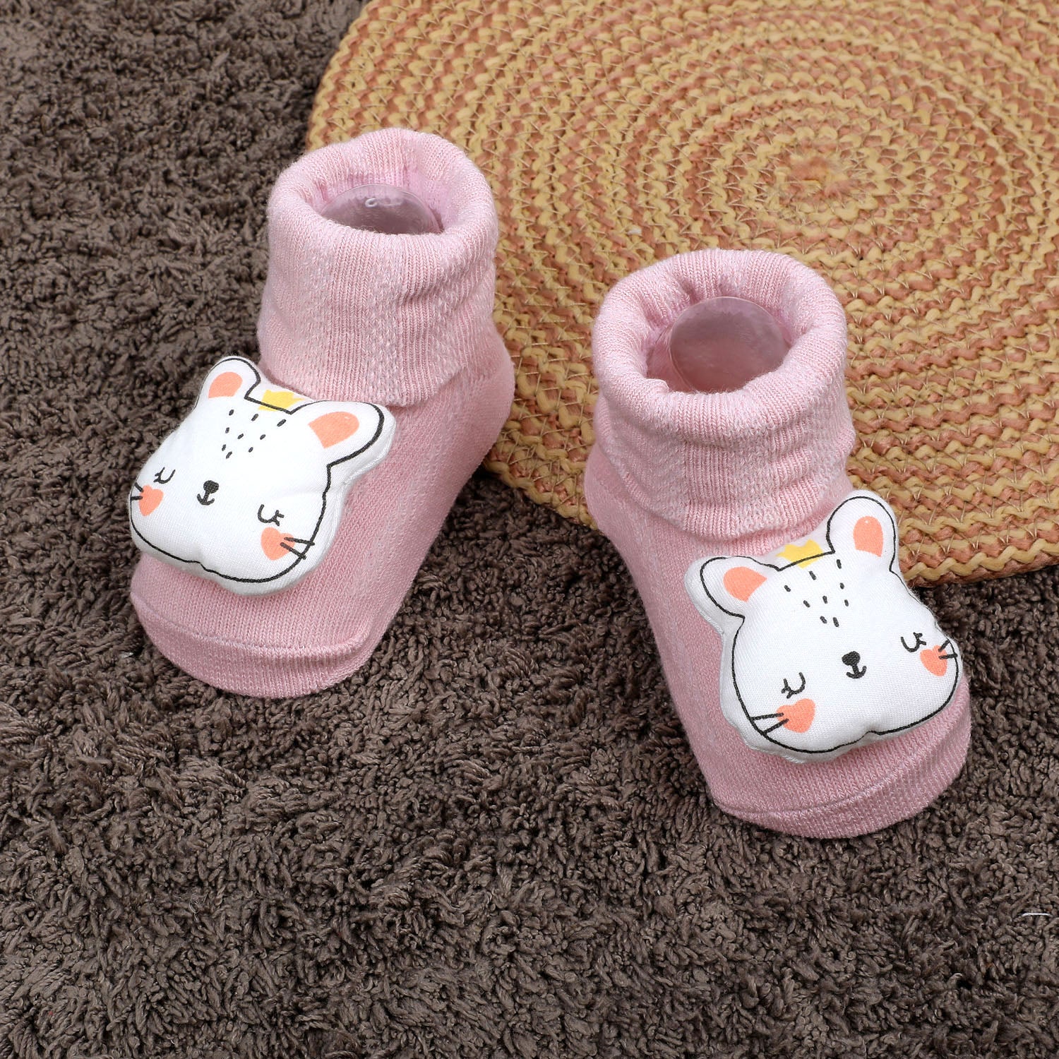 Baby Moo Cute Bunny Cotton Anti-Skid 3D Socks - Pink - Baby Moo