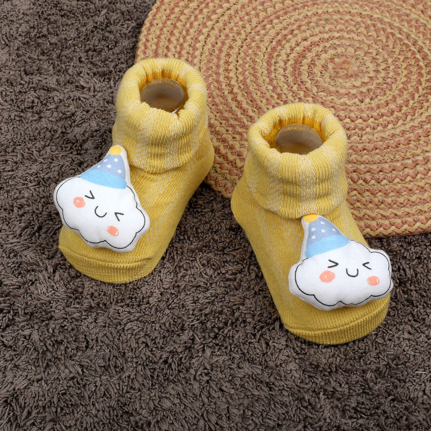 Baby Moo Happy Cloud Cotton Anti-Skid 3D Socks - Yellow - Baby Moo