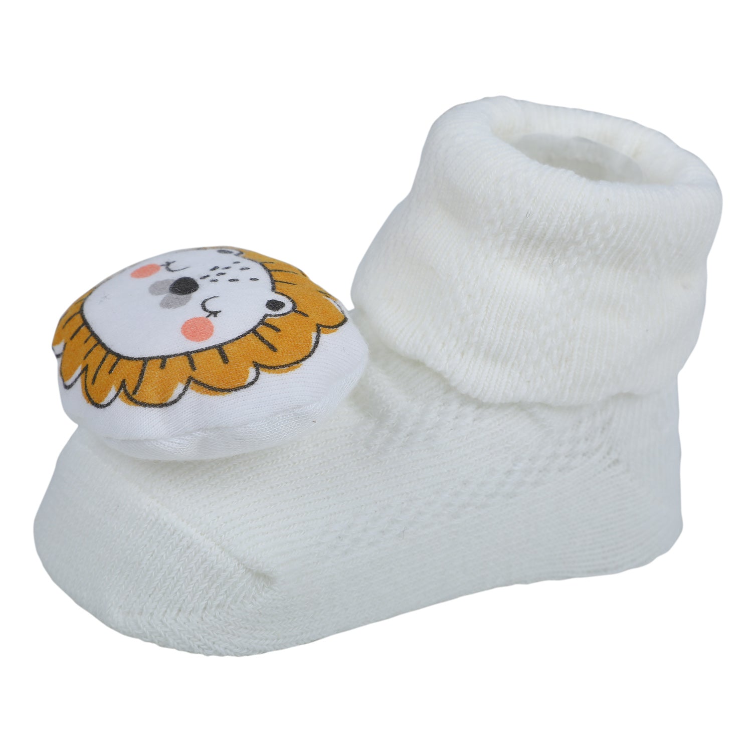 Baby Moo Sleepy Lion Cotton Anti-Skid 3D Socks - White - Baby Moo