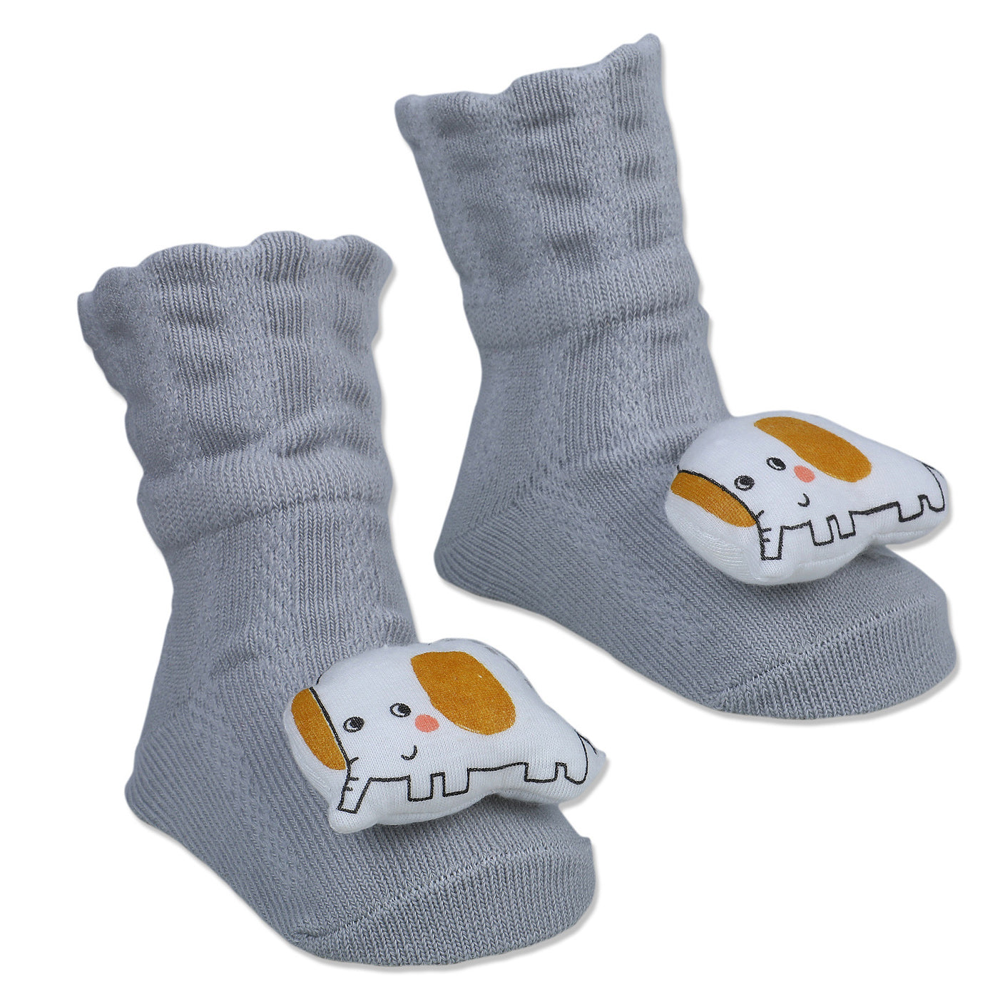 Baby Moo Smiling Elephant Cotton Anti-Skid 3D Socks - Grey - Baby Moo