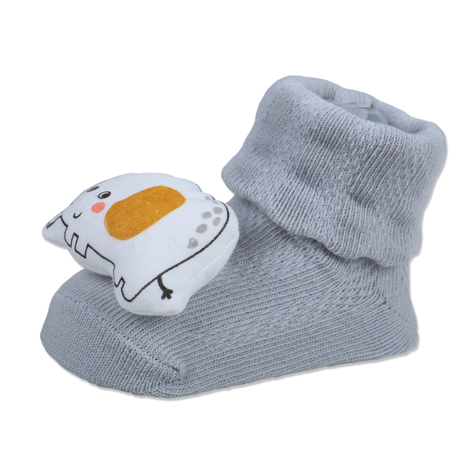Baby Moo Smiling Elephant Cotton Anti-Skid 3D Socks - Grey - Baby Moo