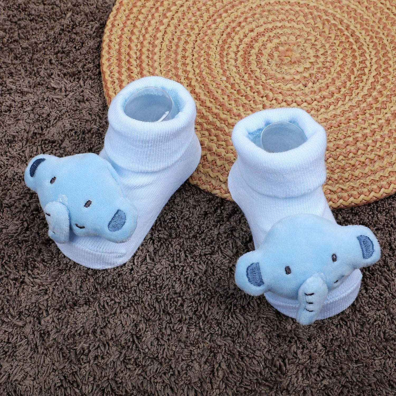 Baby Moo Elephant Rattle Cotton Anti-Skid 3D Socks - Blue