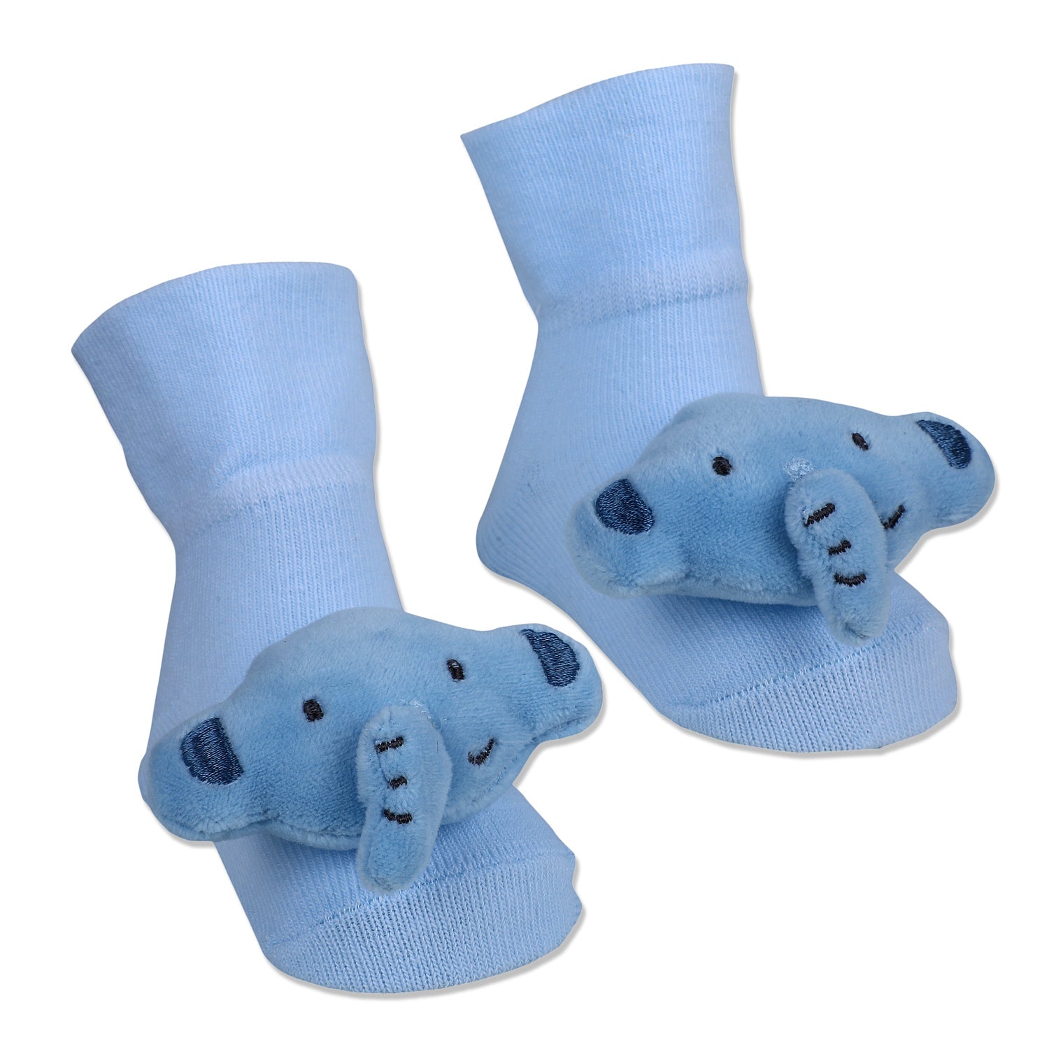Baby Moo Elephant Rattle Cotton Anti-Skid 3D Socks - Blue - Baby Moo