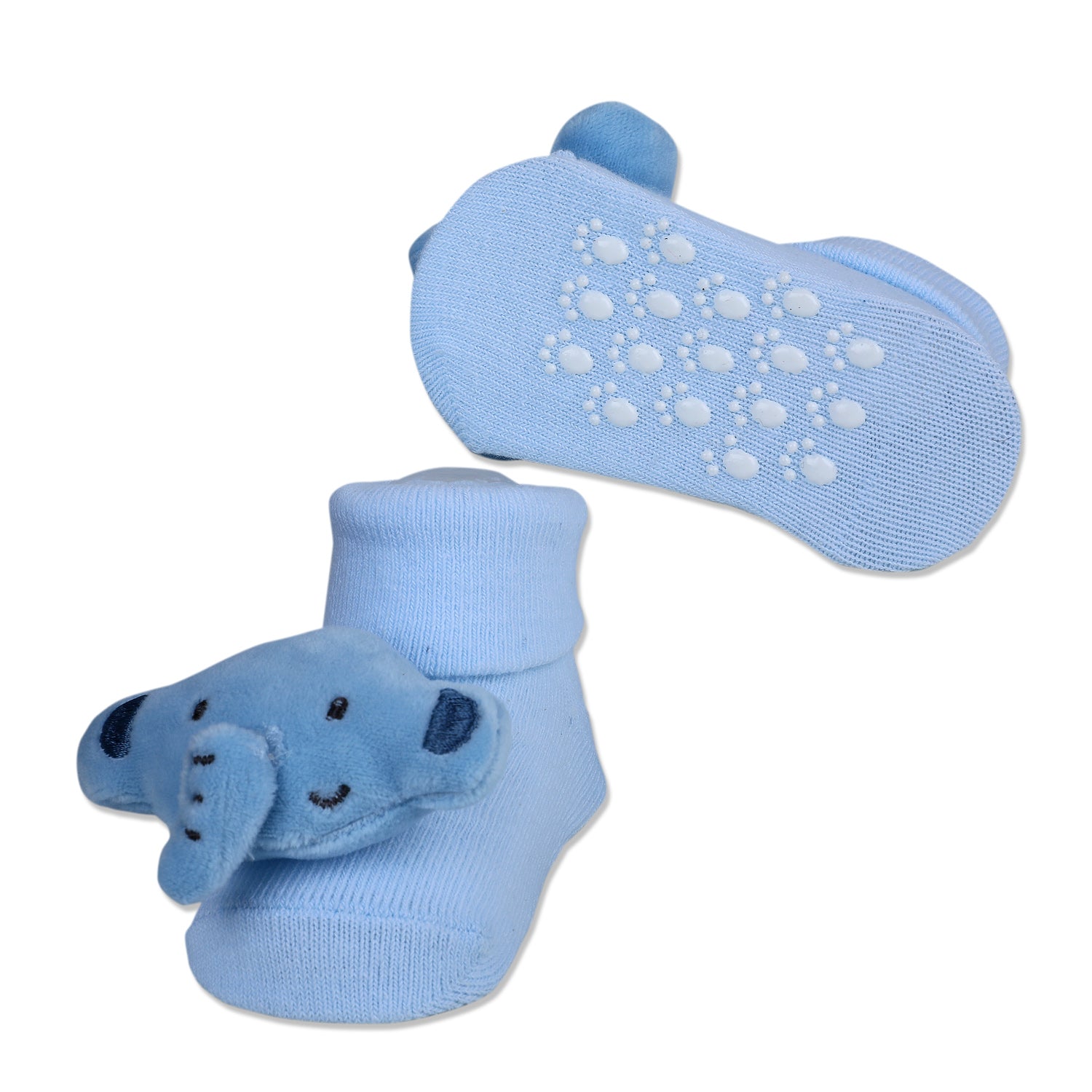 Baby Moo Elephant Rattle Cotton Anti-Skid 3D Socks - Blue - Baby Moo