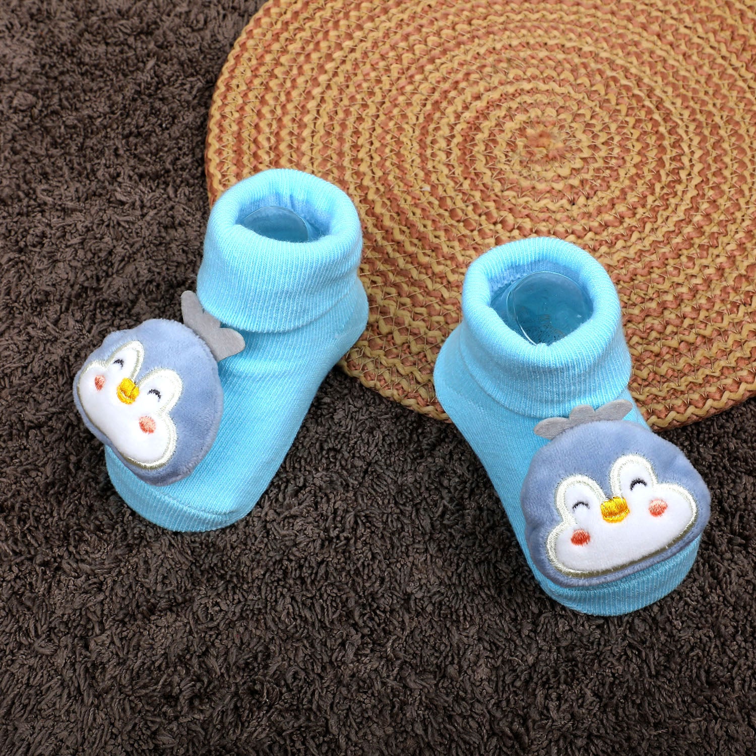 Baby Moo Happy Penguin Cotton Anti-Skid 3D Socks - Blue - Baby Moo