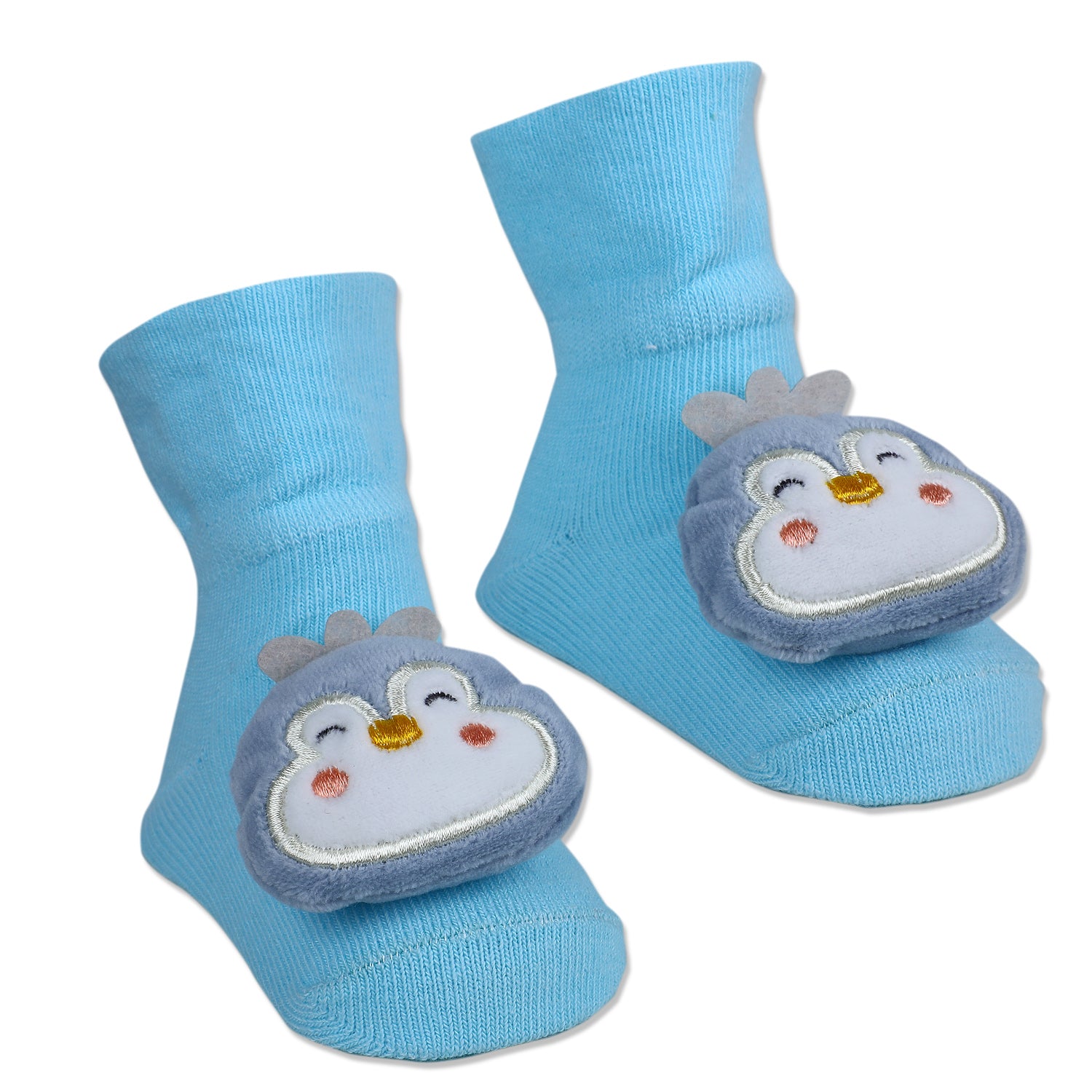 Baby Moo Happy Penguin Cotton Anti-Skid 3D Socks - Blue