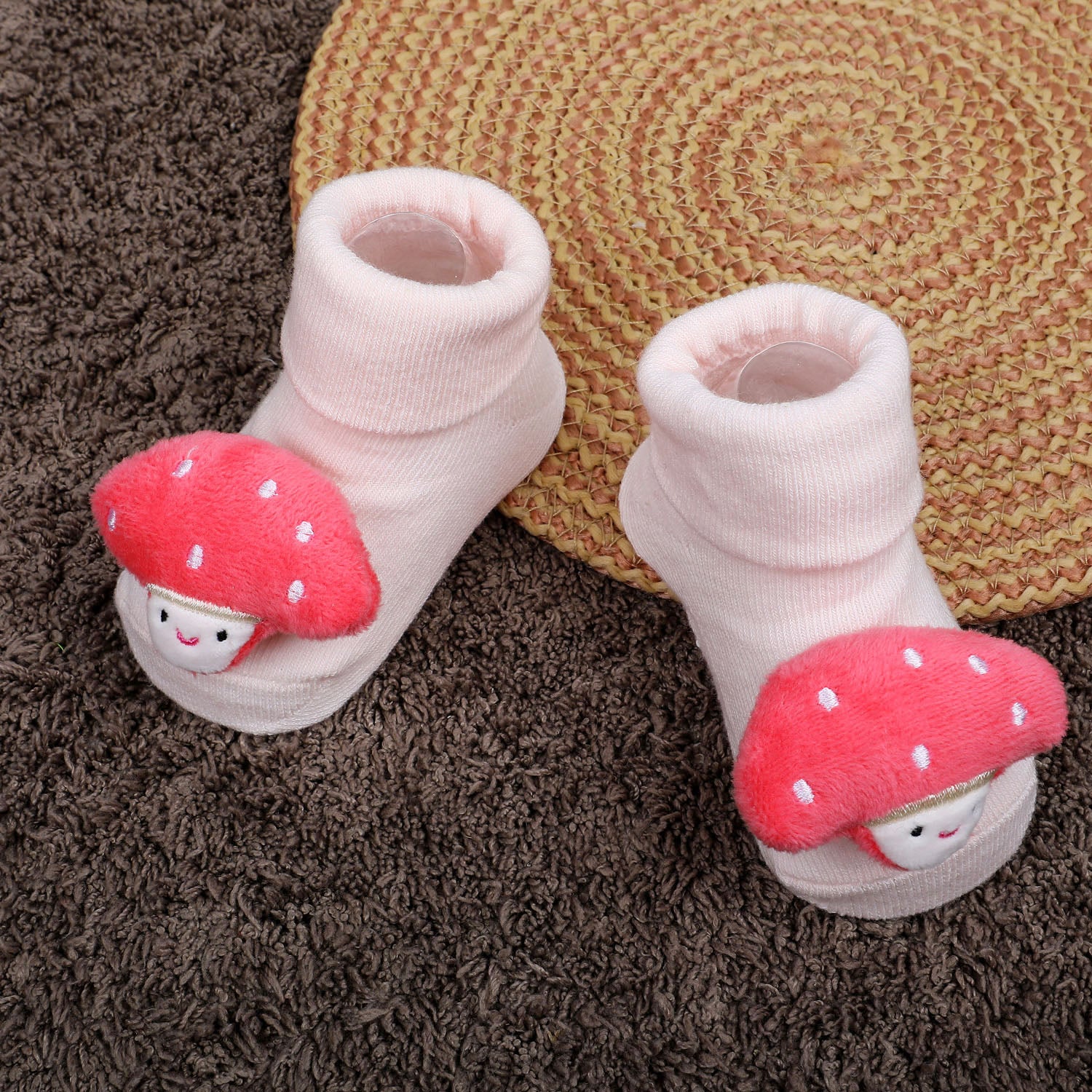 Baby Moo Mushroom Cotton Anti-Skid 3D Socks - Pink - Baby Moo