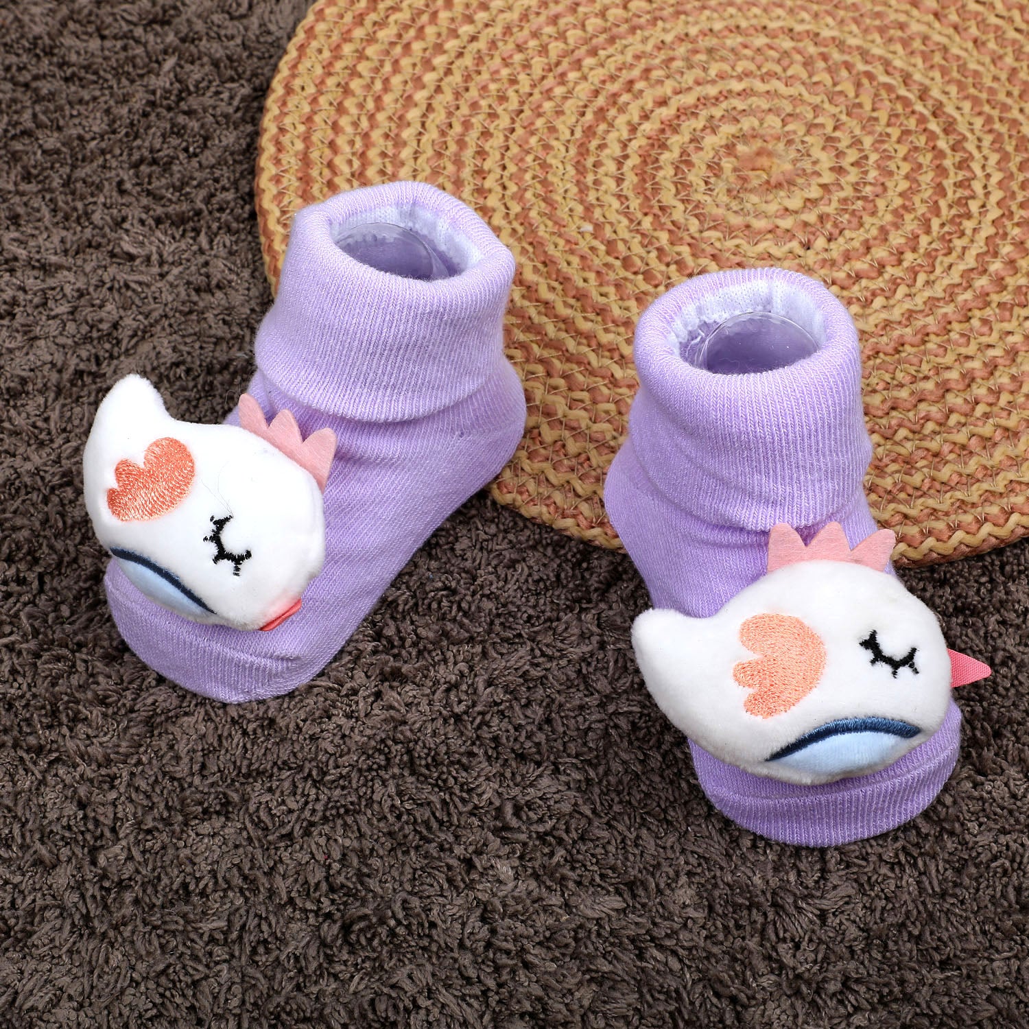 Baby Moo Sleeping Bird Cotton Anti-Skid 3D Socks - Purple - Baby Moo
