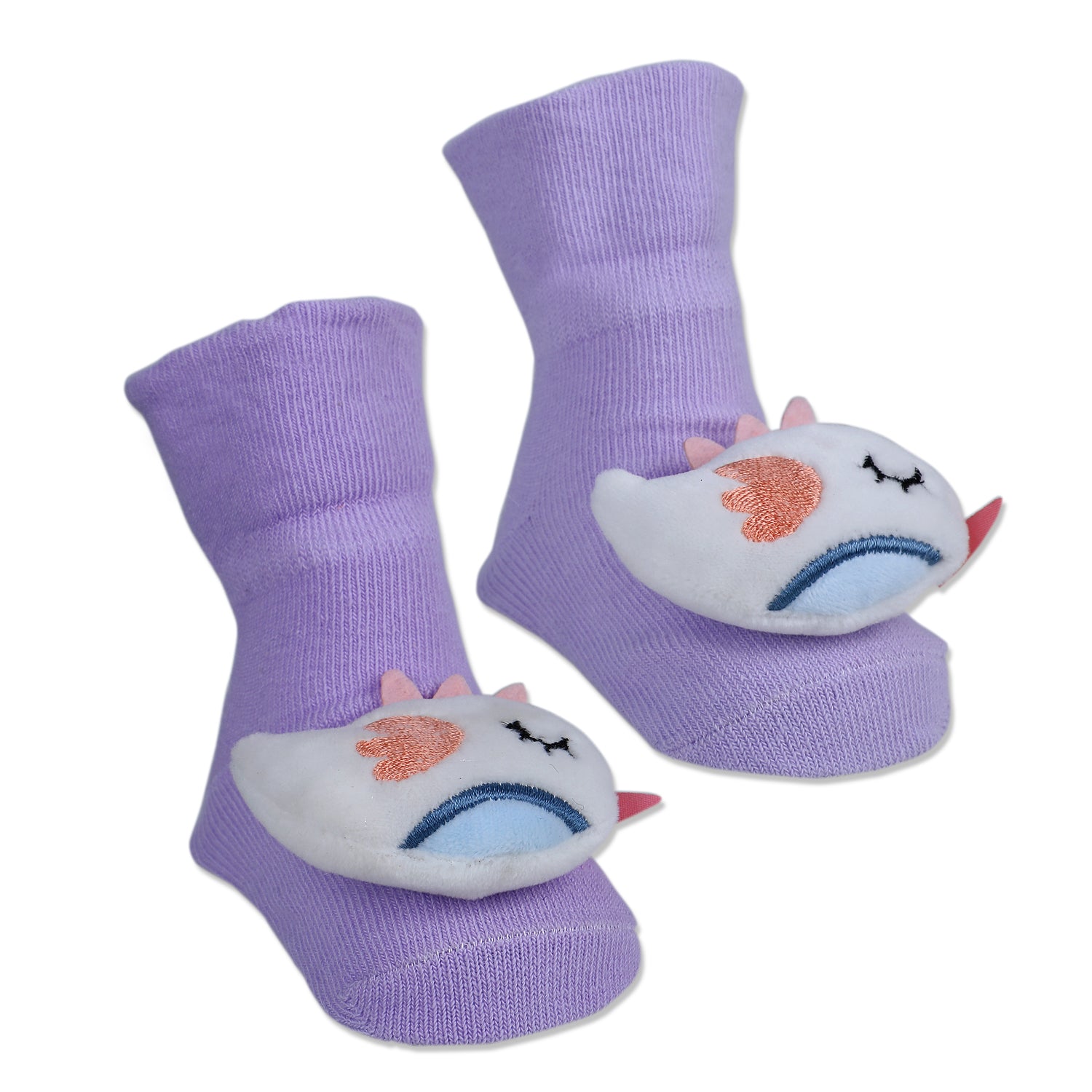 Baby Moo Sleeping Bird Cotton Anti-Skid 3D Socks - Purple