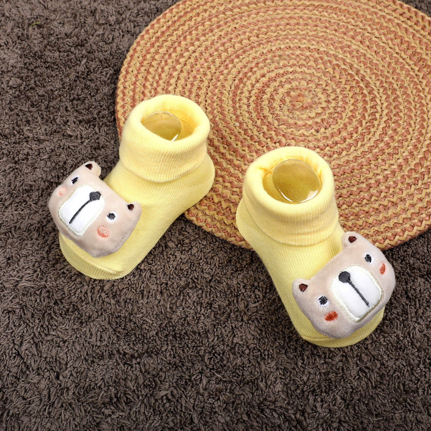 Baby Moo Doggy Cotton Anti-Skid 3D Socks - Yellow