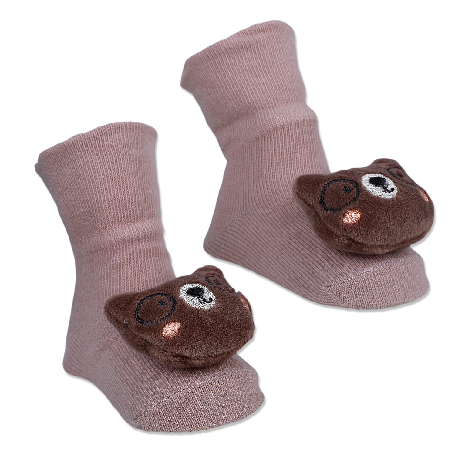Baby Moo Nerdy Bear Cotton Anti-Skid 3D Socks - Peach