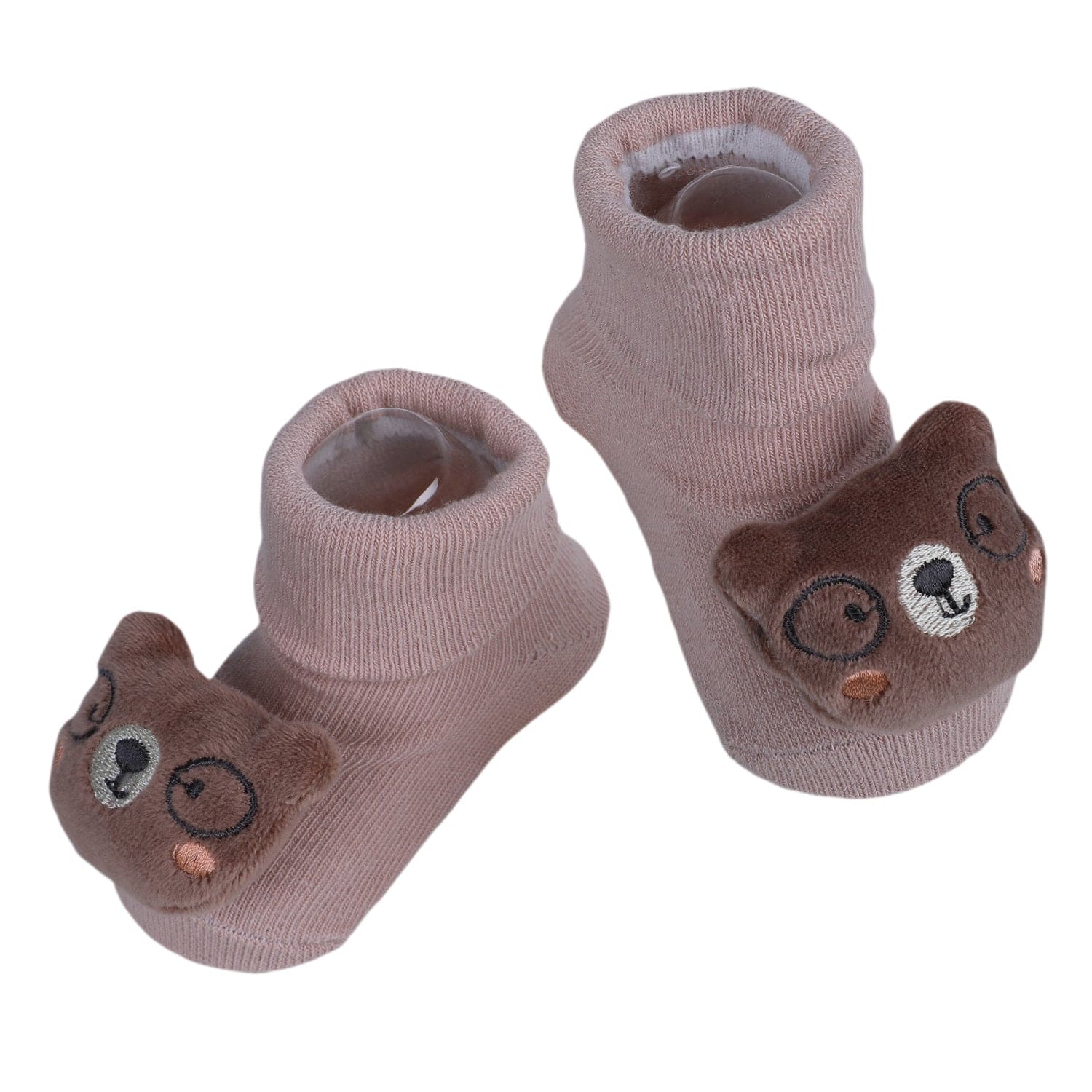 Baby Moo Nerdy Bear Cotton Anti-Skid 3D Socks - Peach - Baby Moo